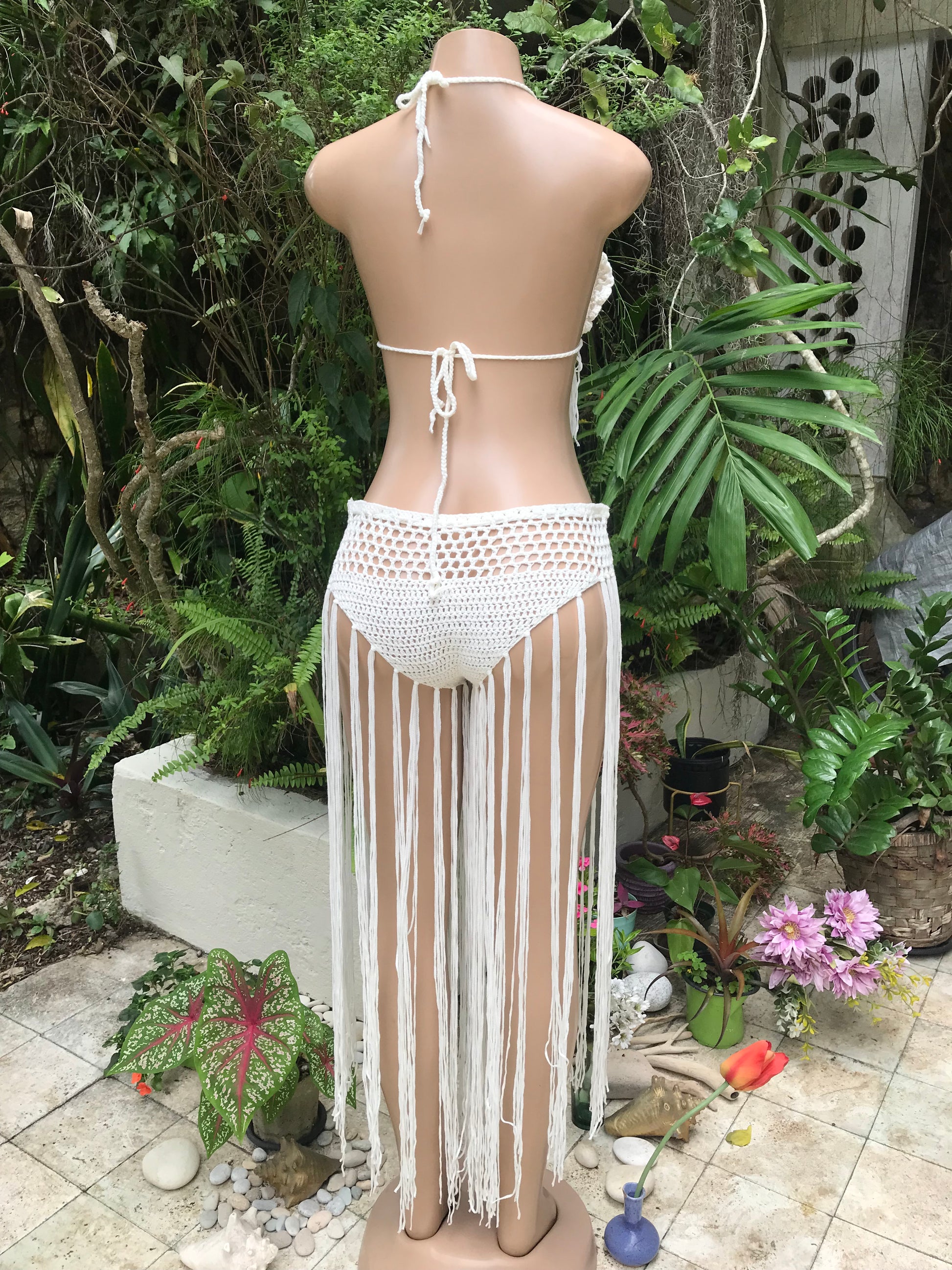 White long tassel rose bikini set - M/L