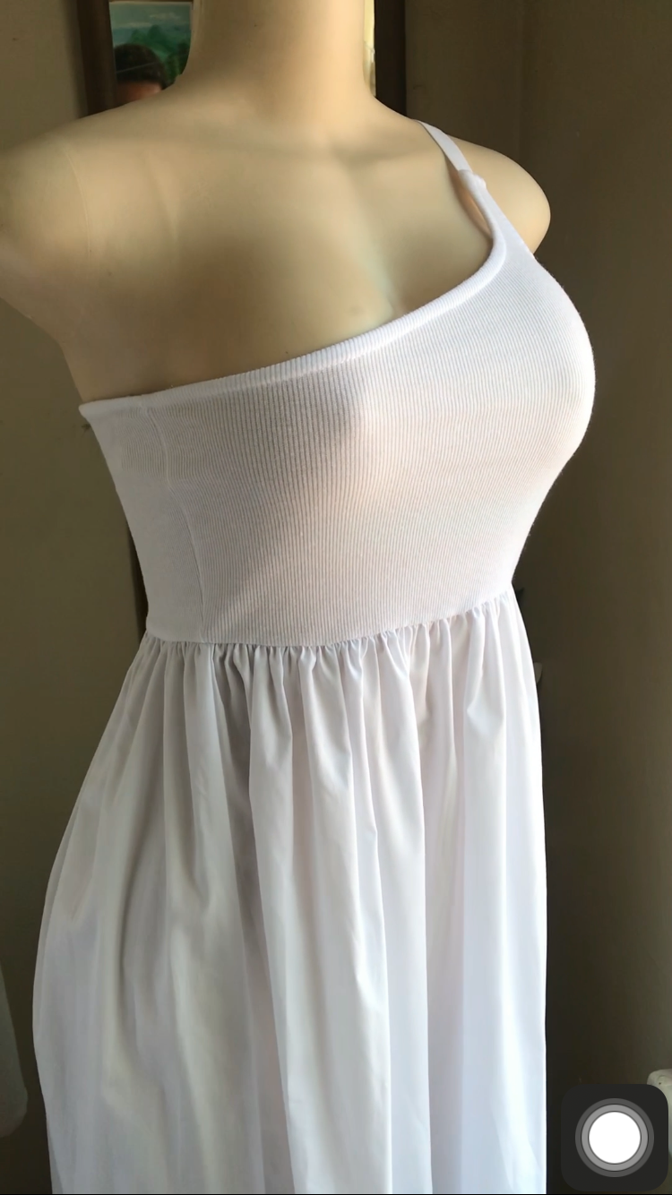 White cotton blend one shoulder midi dress m