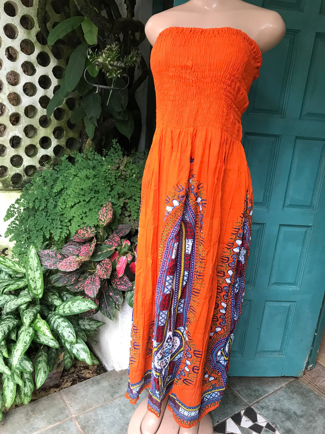 orange organic african print maxi dress ,,, /XL