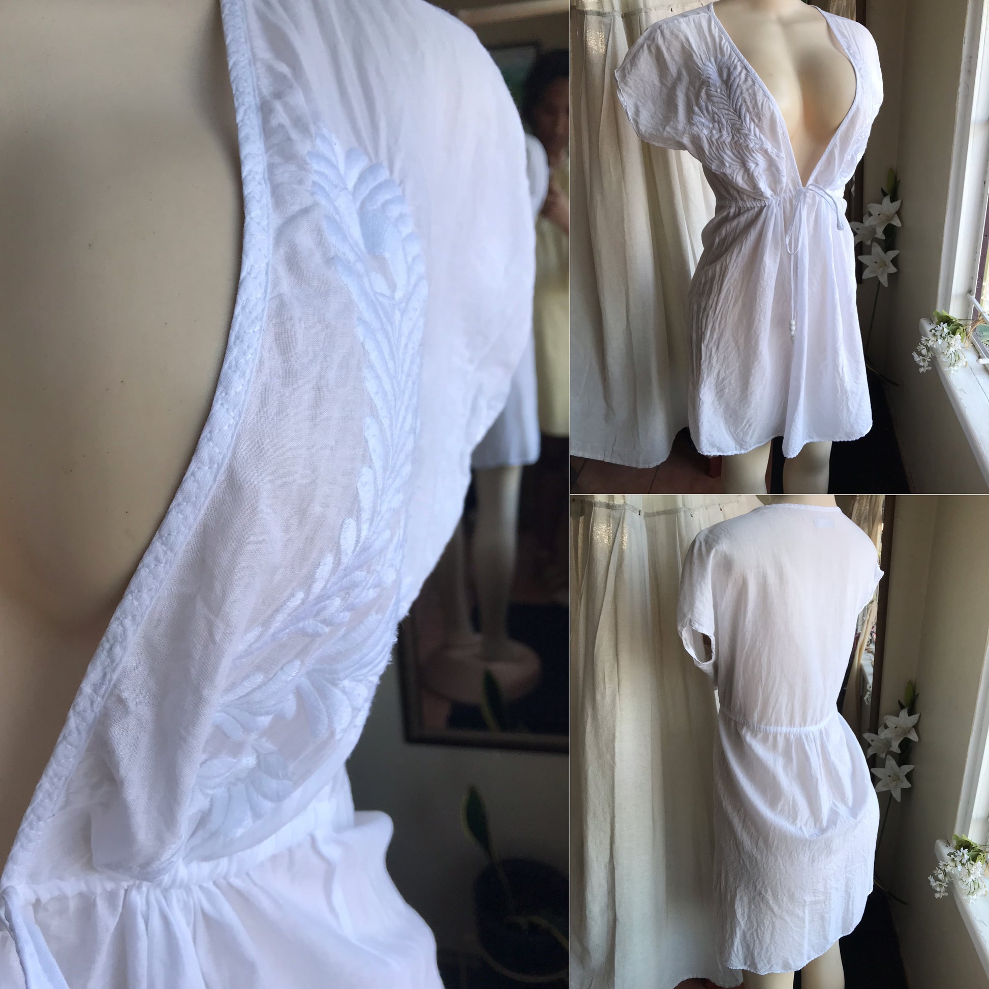 organic white eyelet dress draw string m