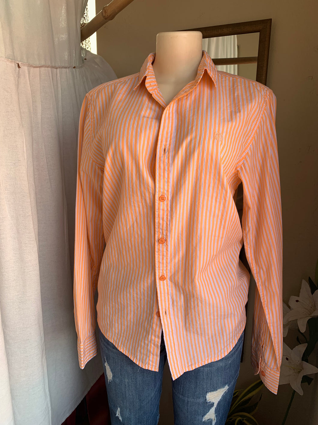 Orange stripe cotton work shirt … M ,,,