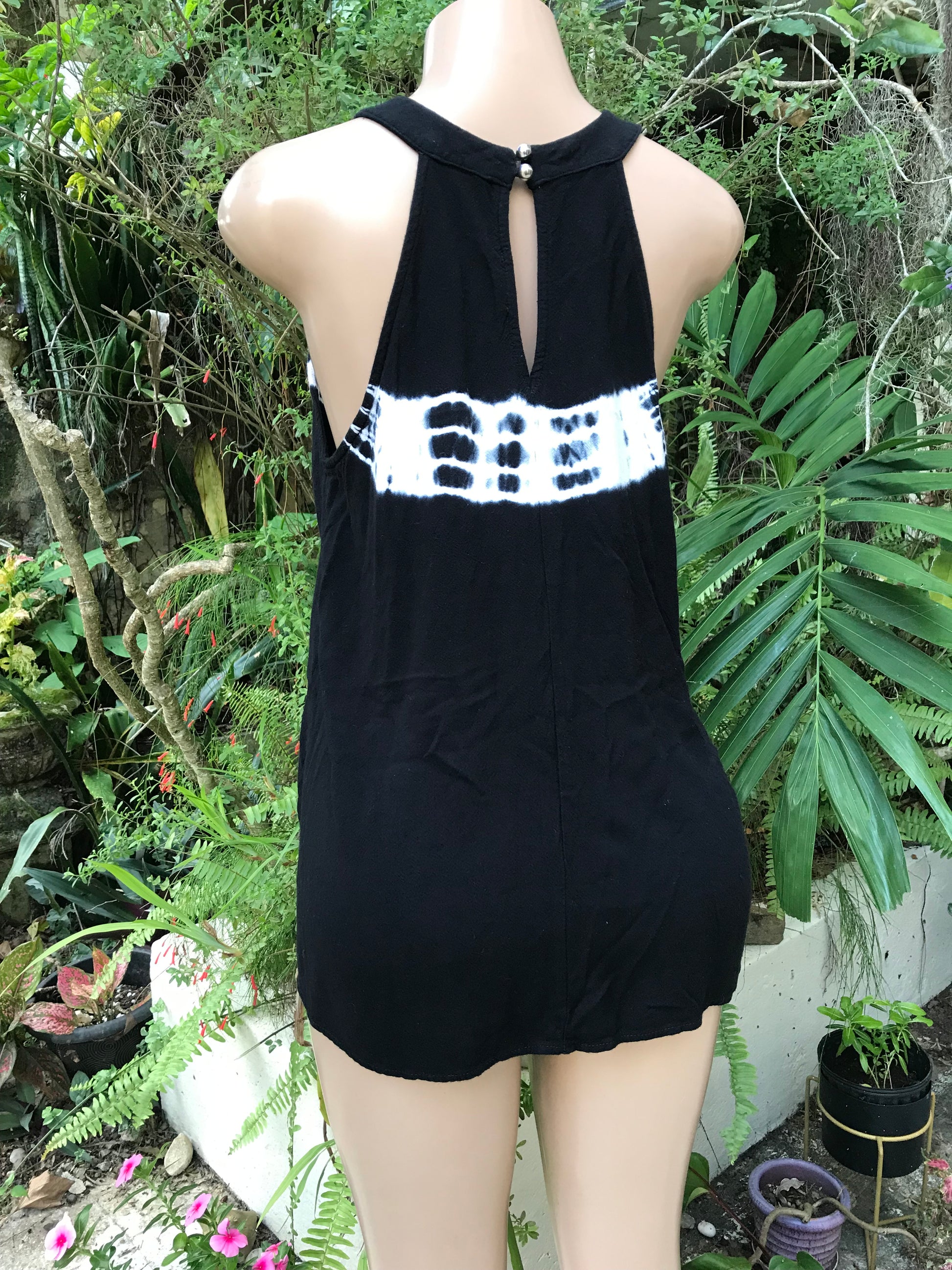 Black Rayon Tie Dye Halter Top ... M to Plus /XL