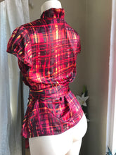 Load image into Gallery viewer, Ann Taylor red print silky professional wrap blouse frill... Mlll
