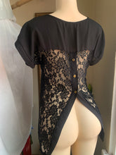 Load image into Gallery viewer, Black lace blouse with button down back detail … L
