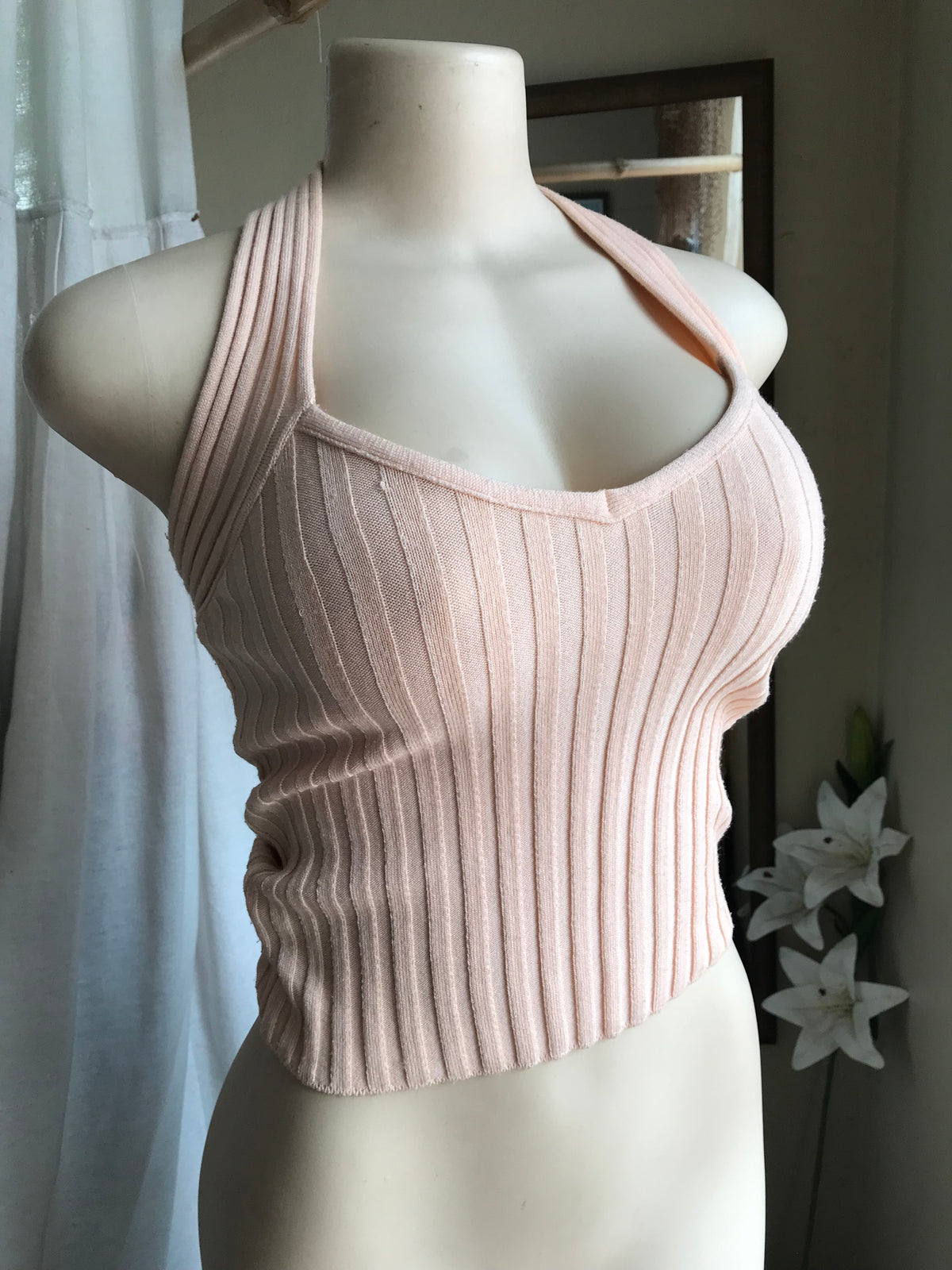 peach ribbed halter crop top ...m