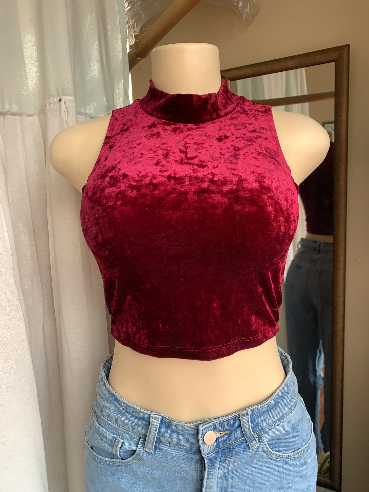 Wine red velvet crop top … s