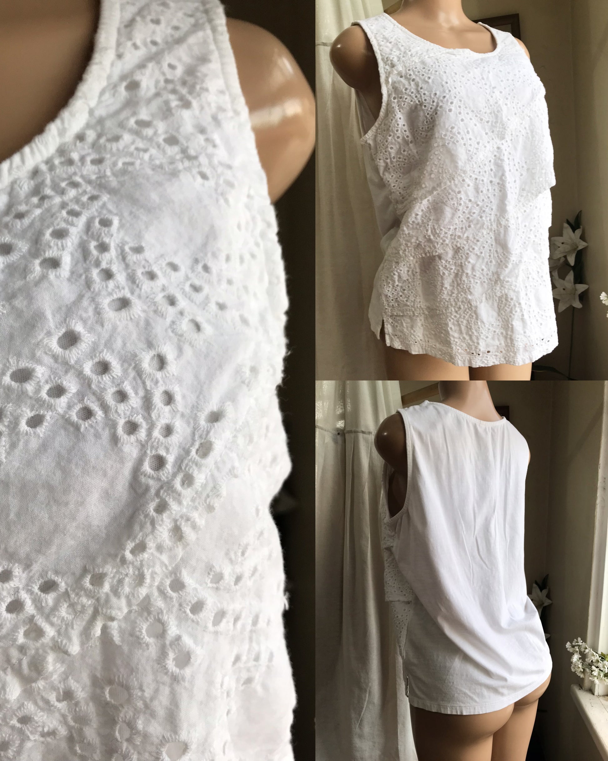 100% cotton white eyelet ruffle blouse ... /XL ,,,