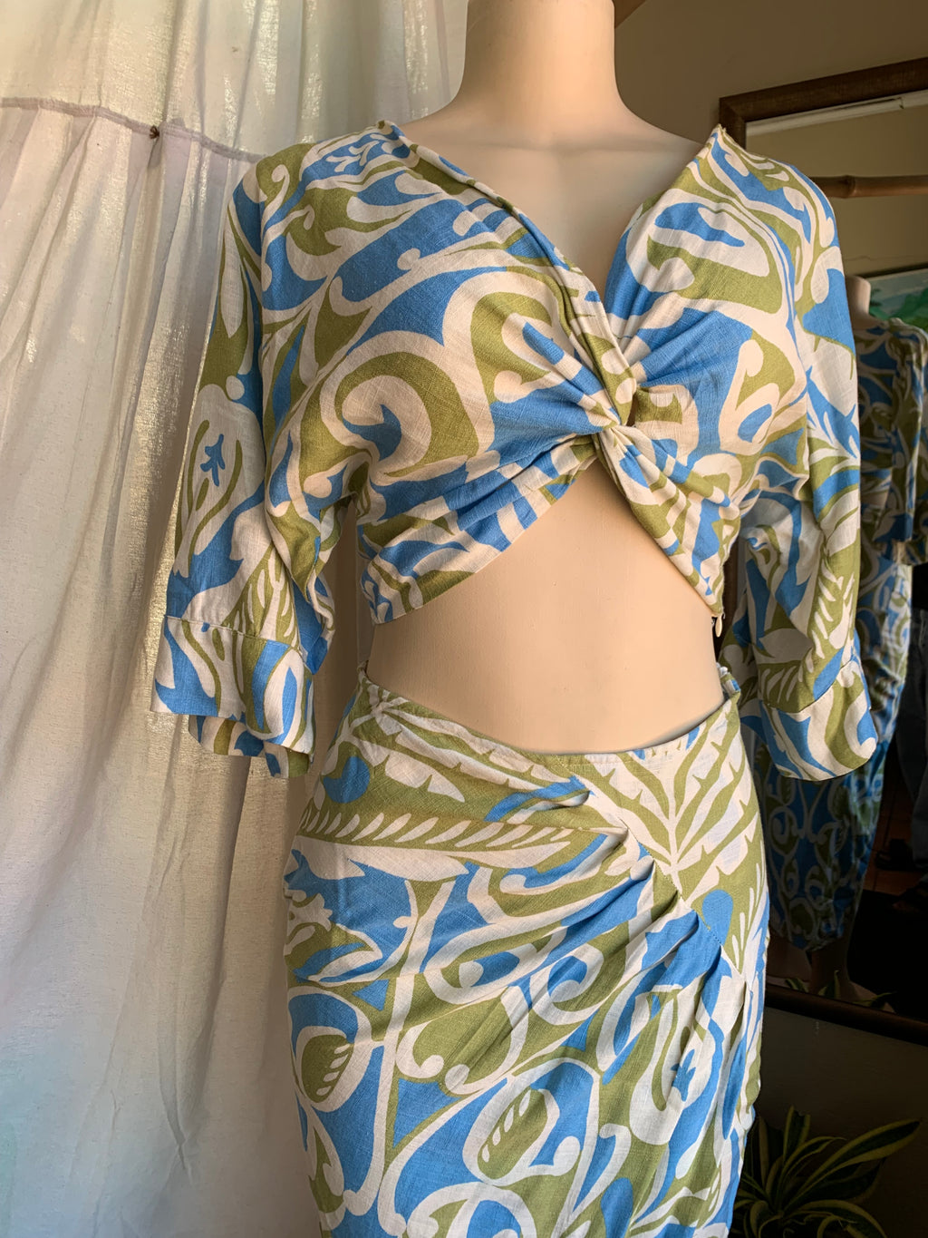 Blue+Green two piece vacation skirt set Small