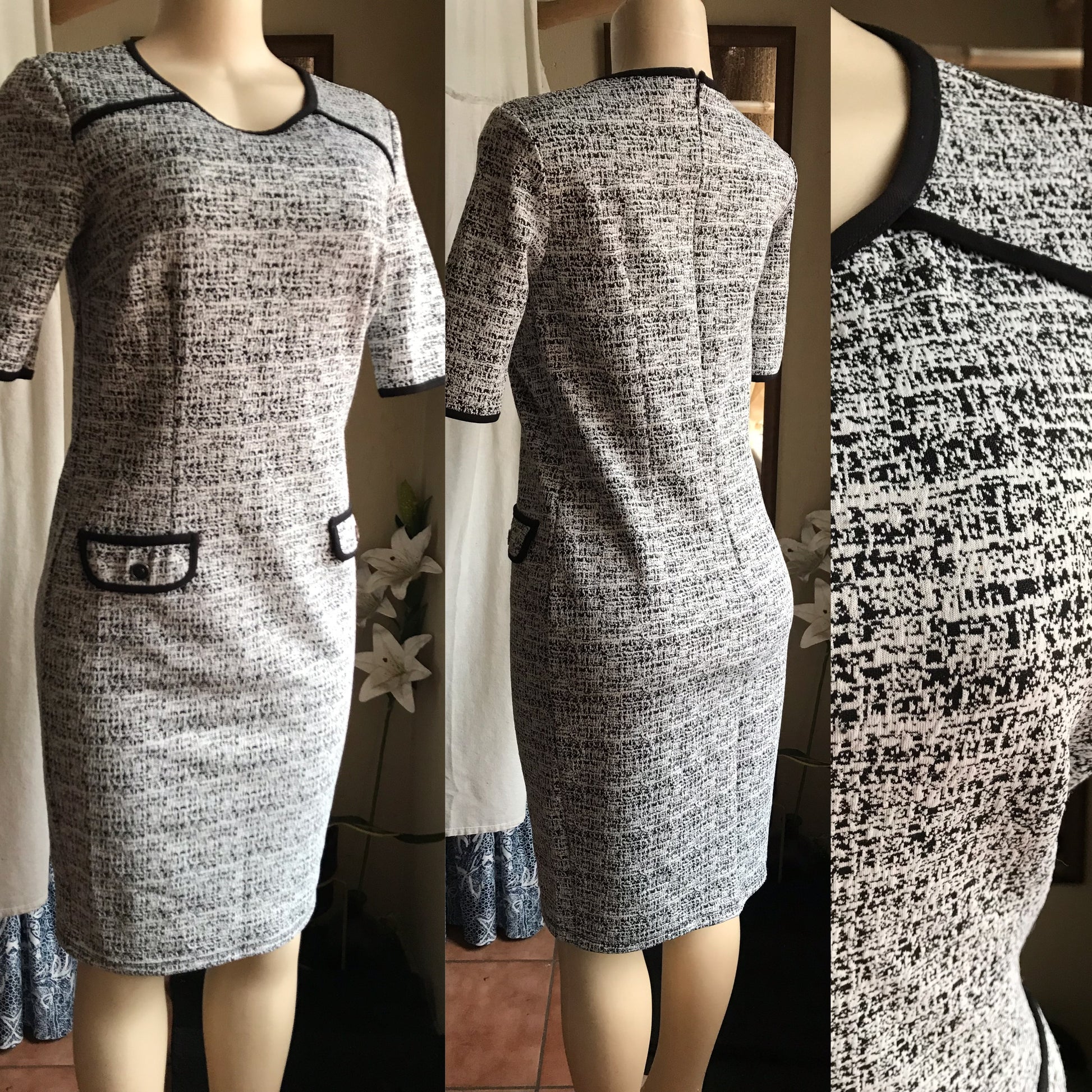 vintage tweed professional mid sleeve dress . s