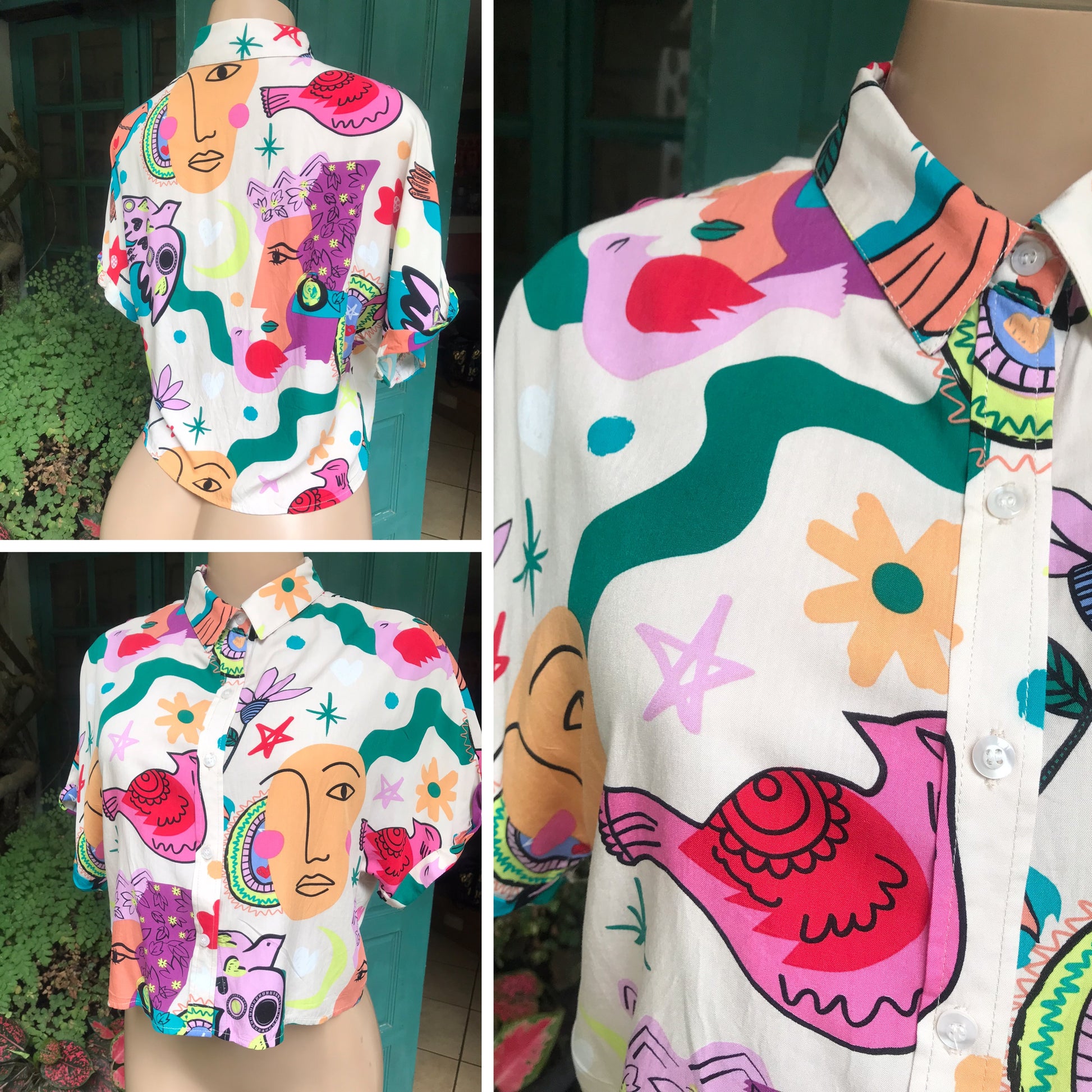 Faces print button shirt Multicolor s/m