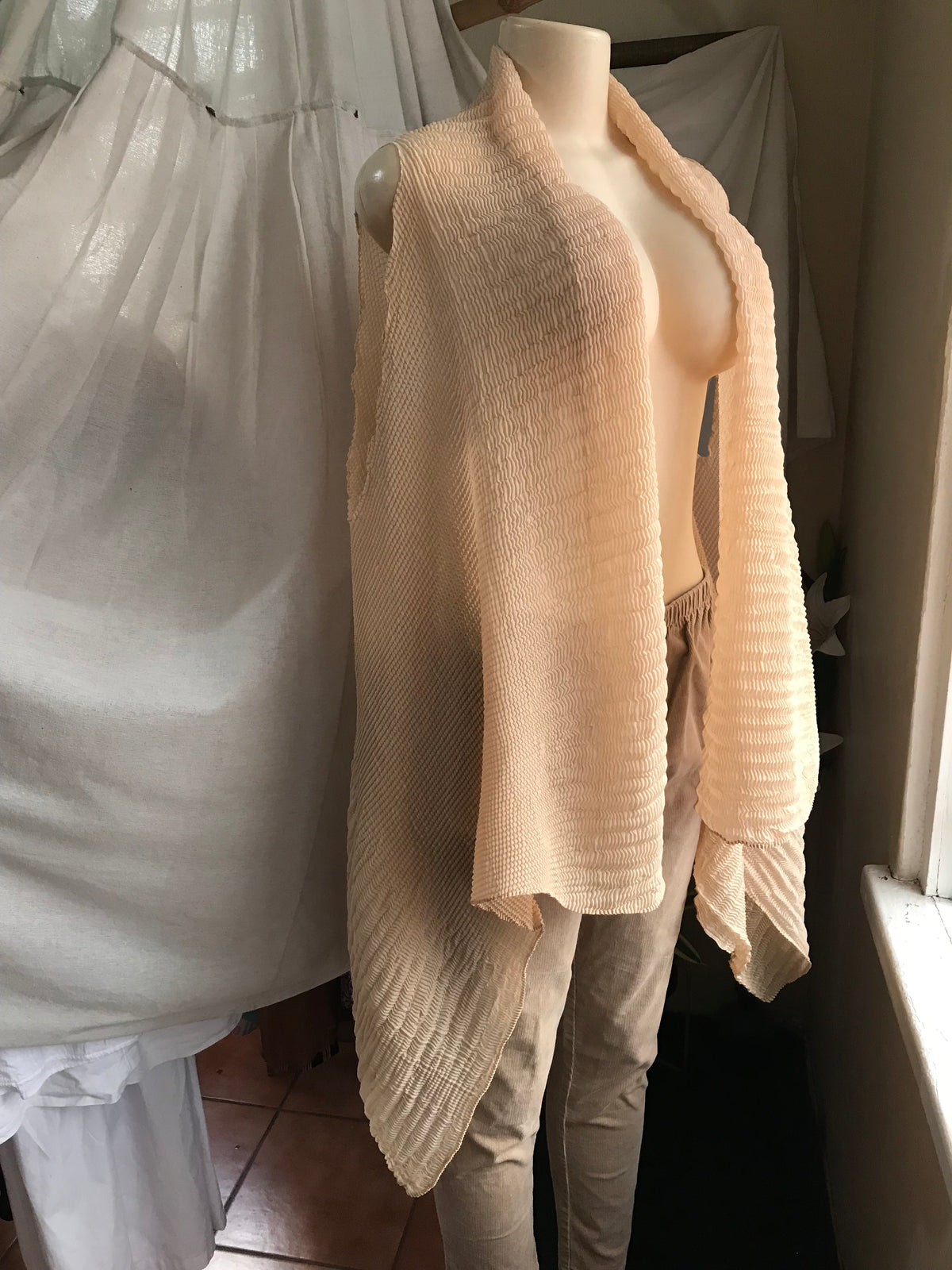 Retro Cream crinkle coverup long one size