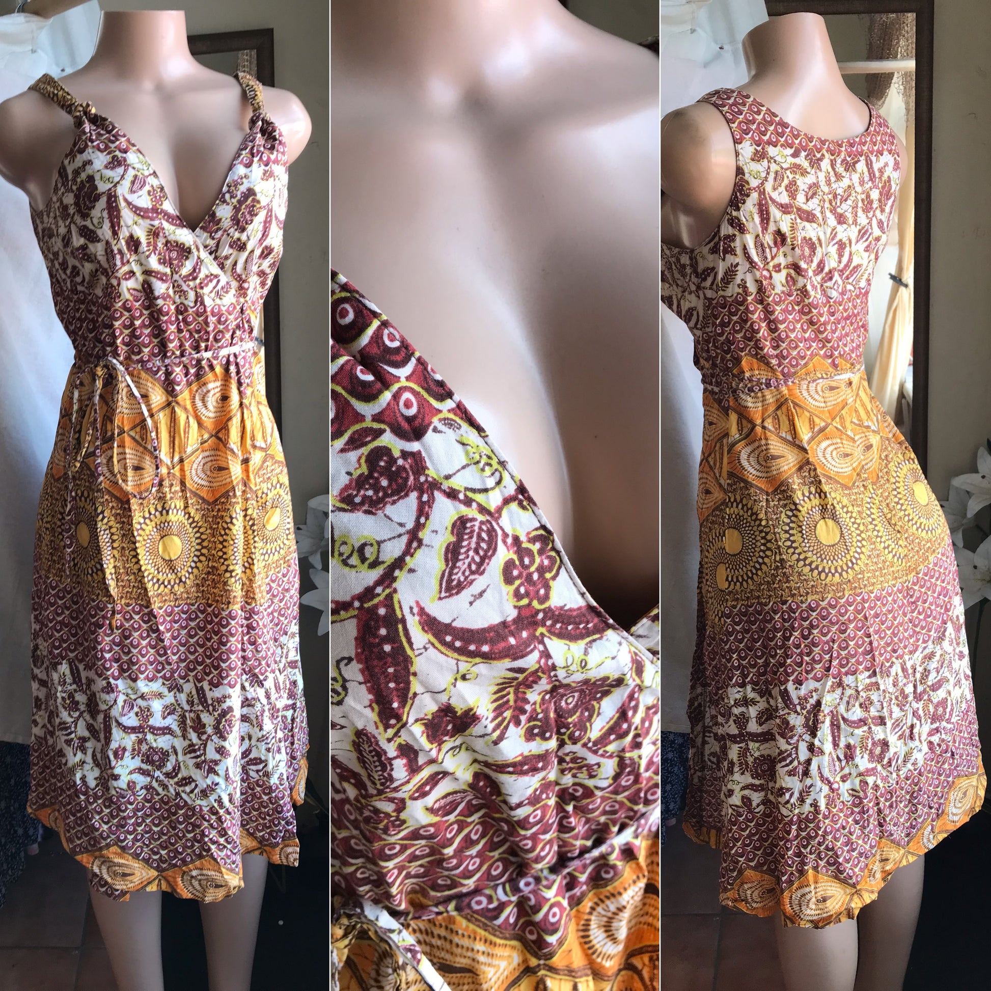 zara 100% cotton tribal print wrap dress . L