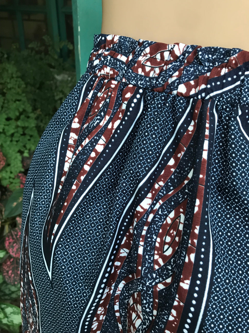 Navy African print balloon skirt organic