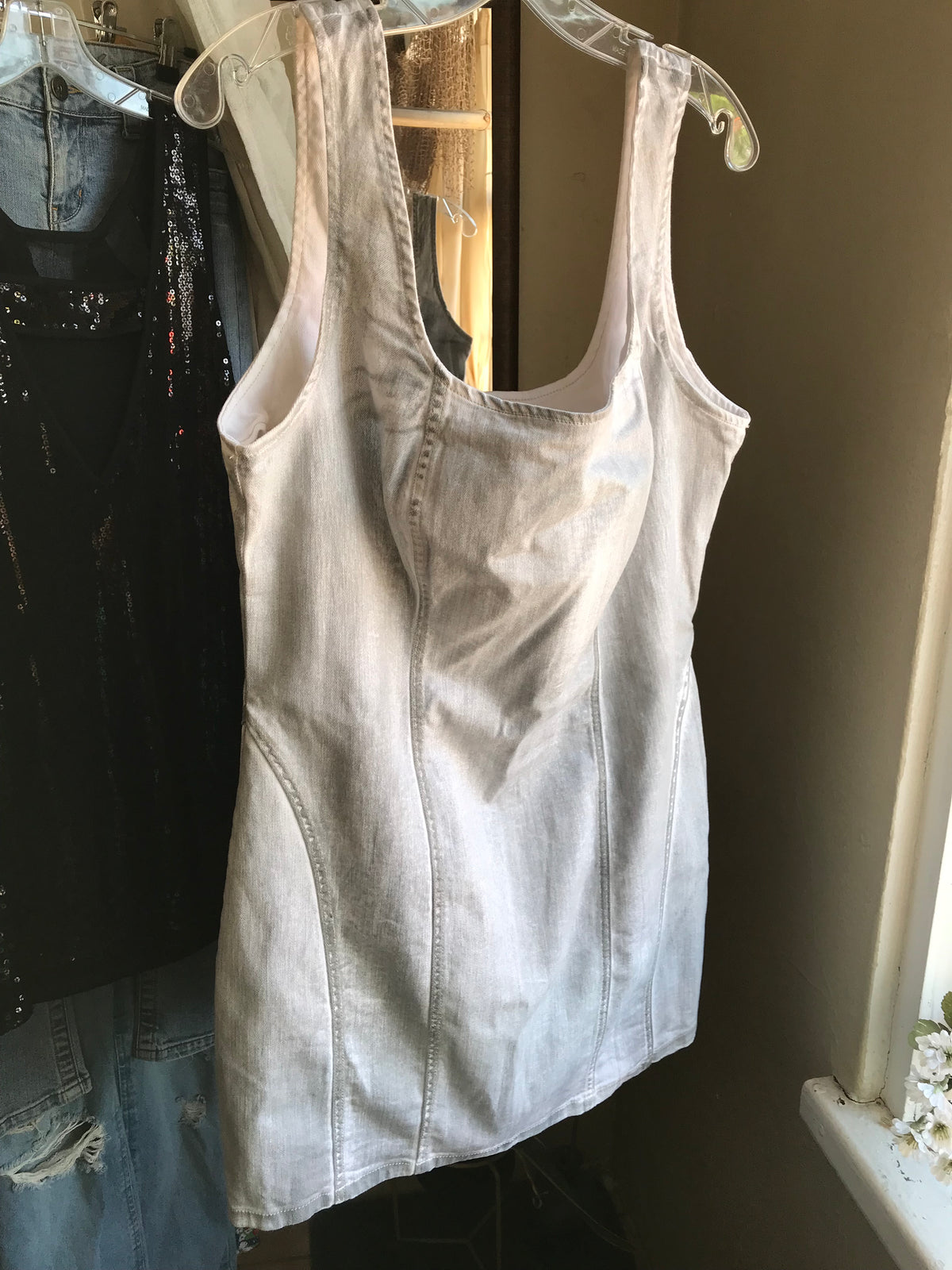 grey denim bodycon dress sleeveless . /xL