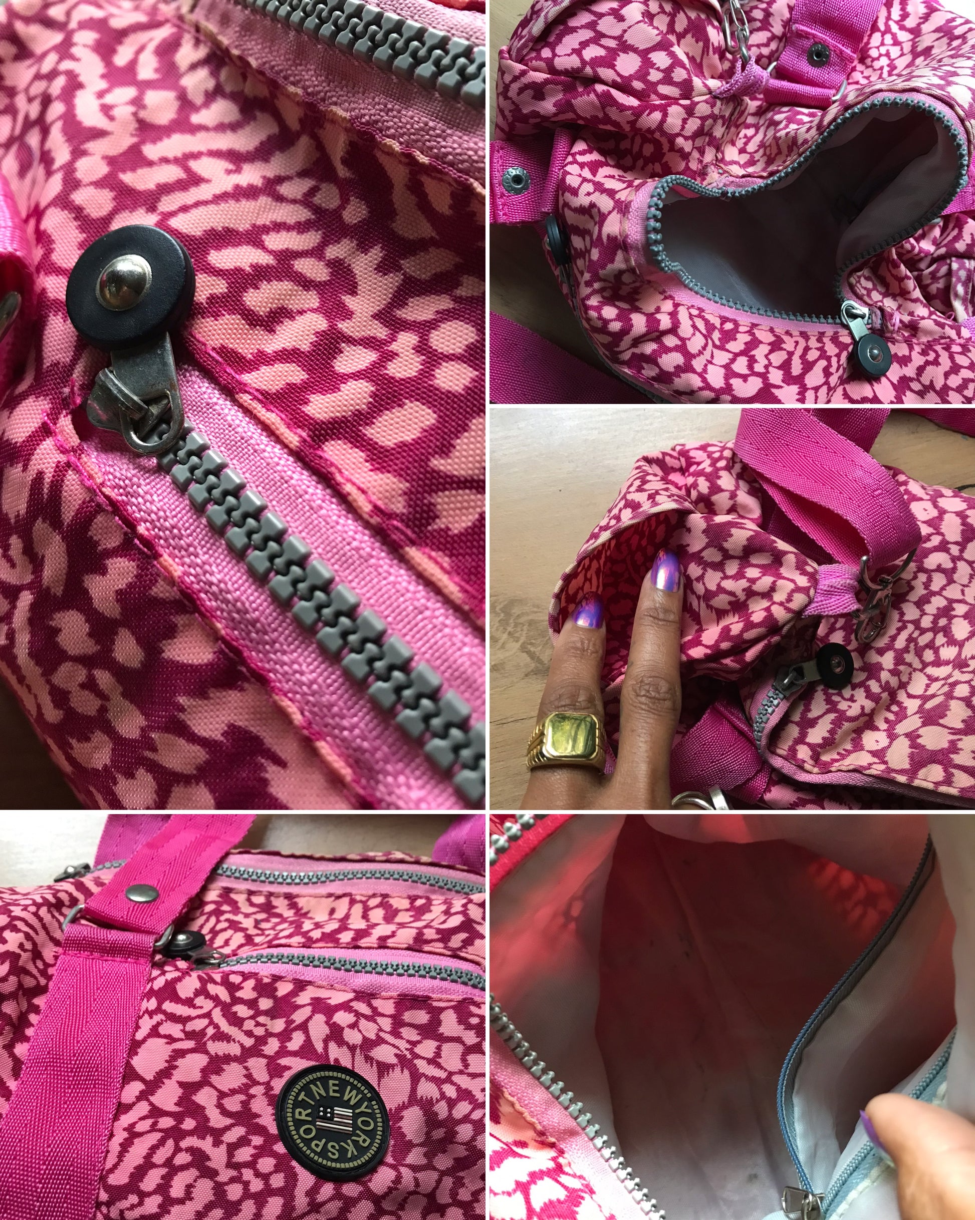 new york sport  y2k pink animal print canvas shoulder bag ***