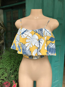 organic mustard spaghetti flounce crop top leaves ... s ,,,
