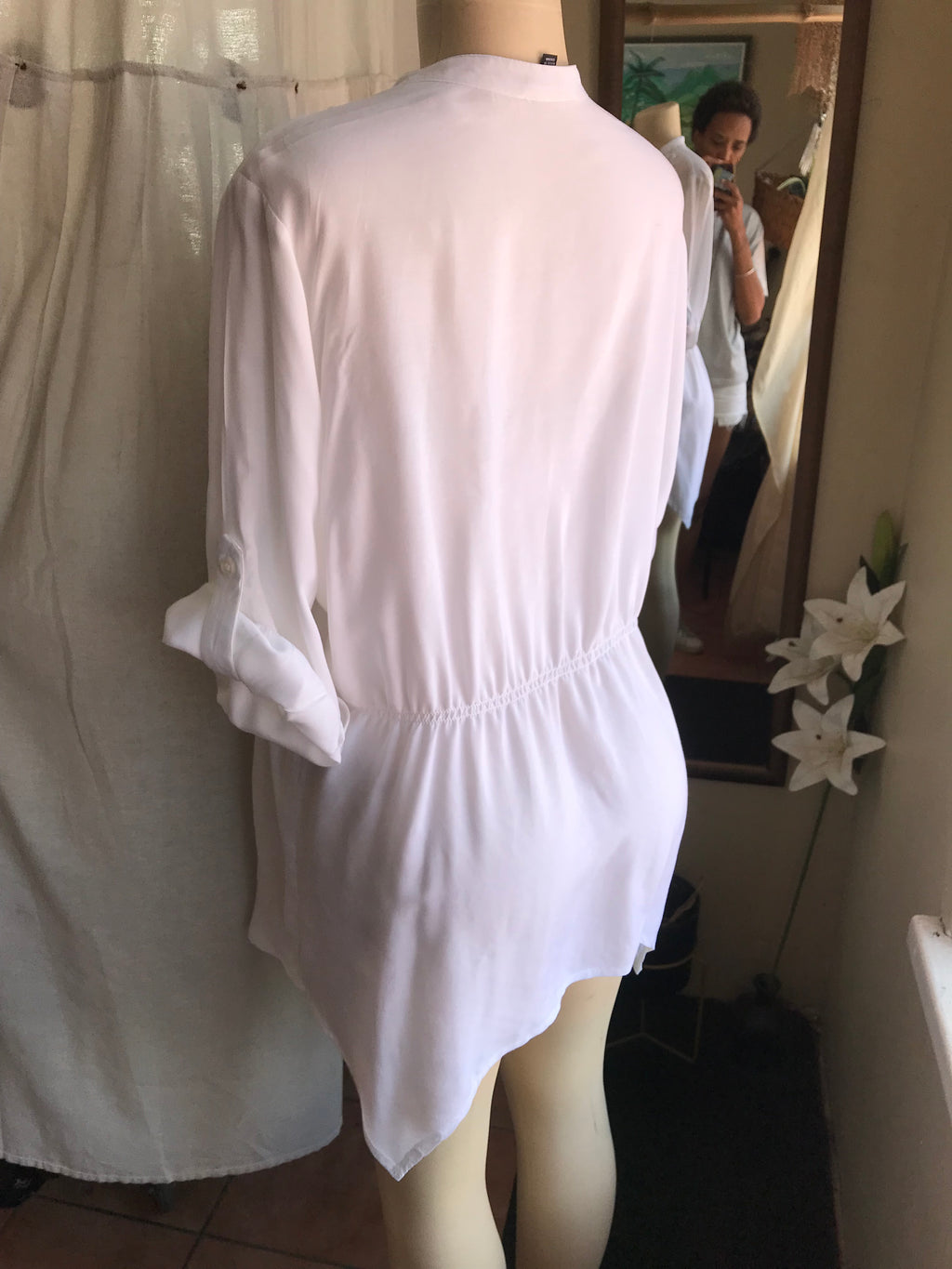 white organic ruffle blouse cuffed