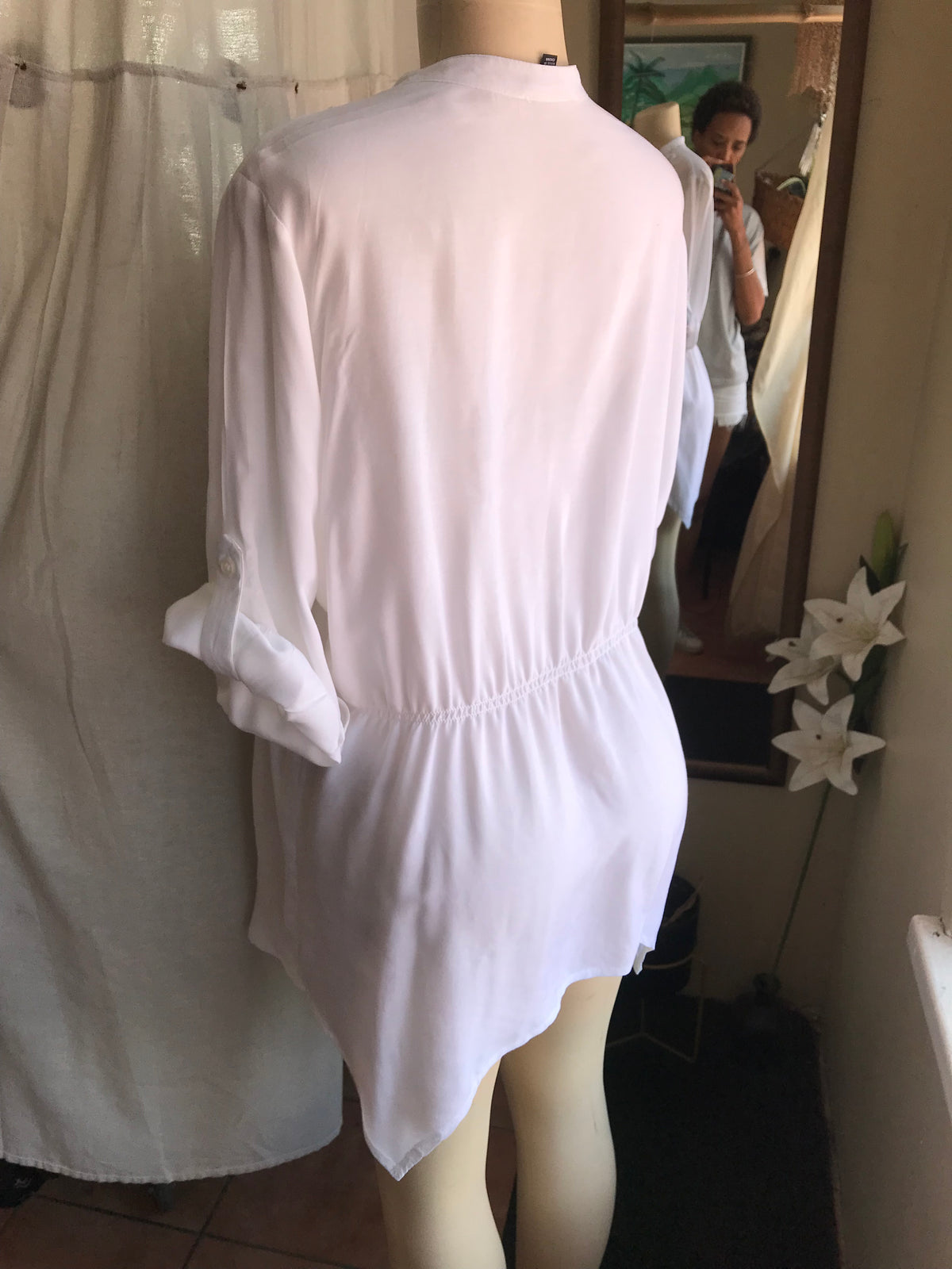white organic ruffle blouse cuffed