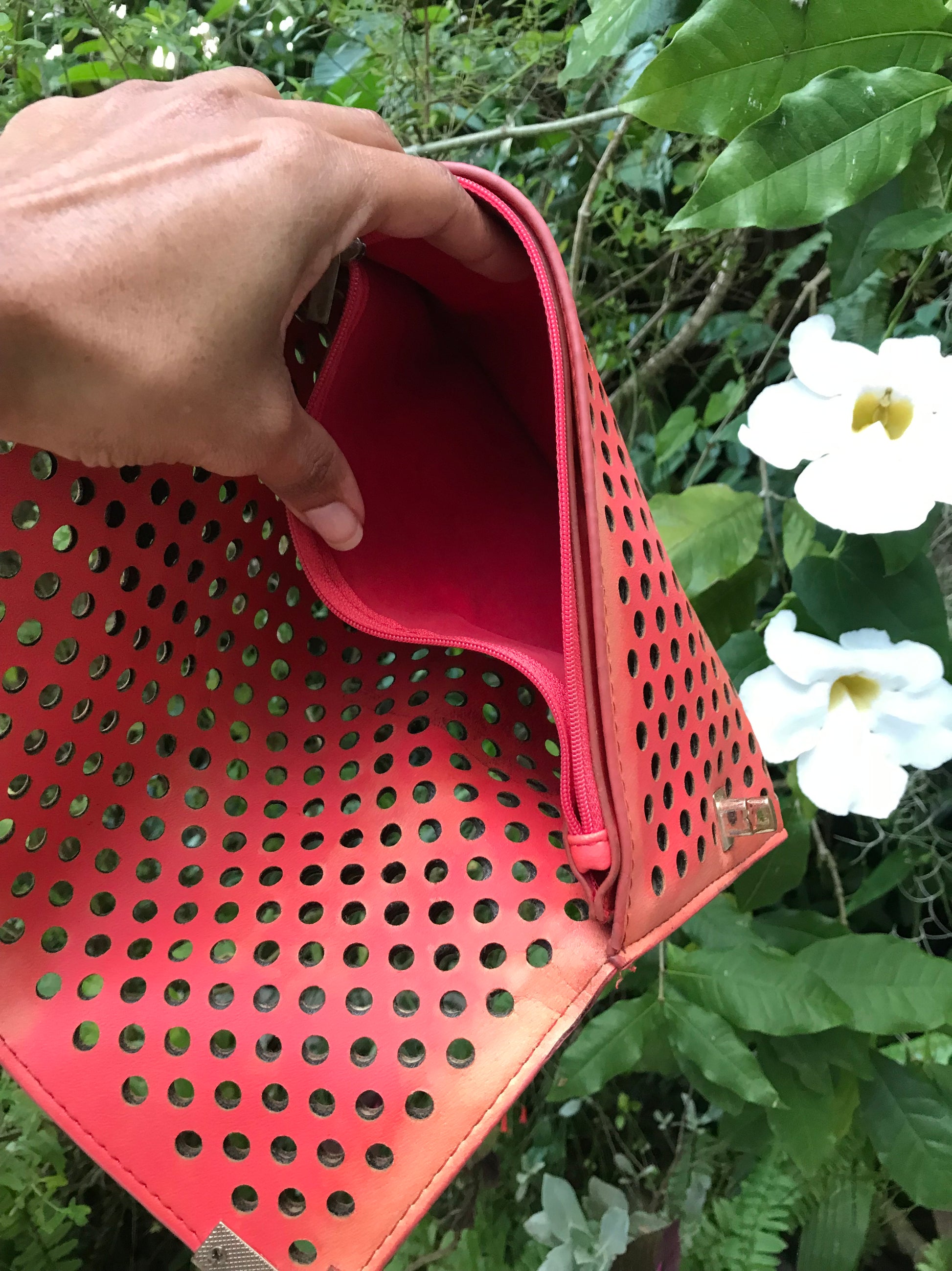 orange eyelet clutch purse large