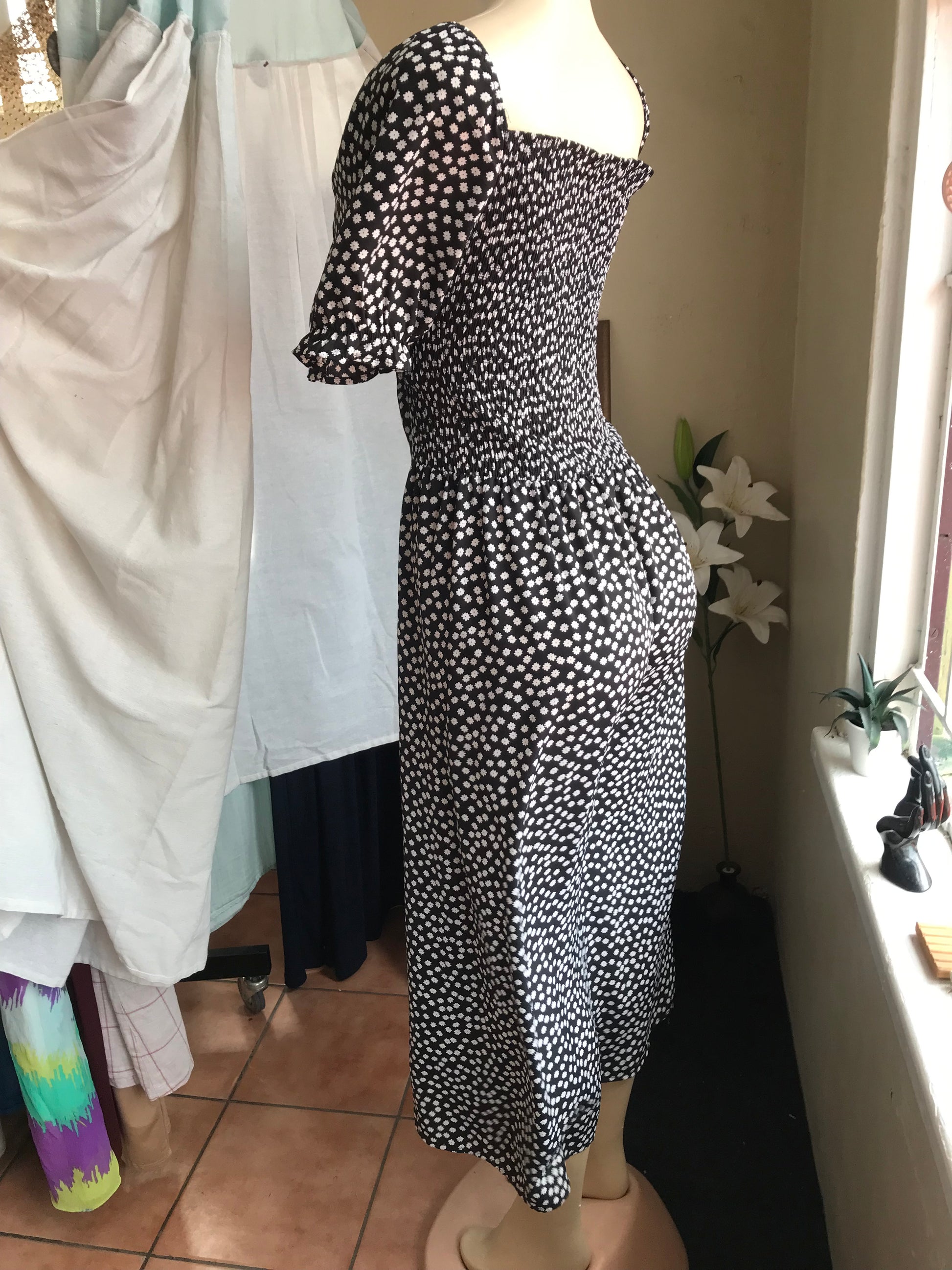 Black Ditzy floral midi summer dress /XL : 3X