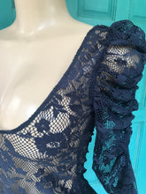 Load image into Gallery viewer, Blue full lace puff sleeve dress one size
