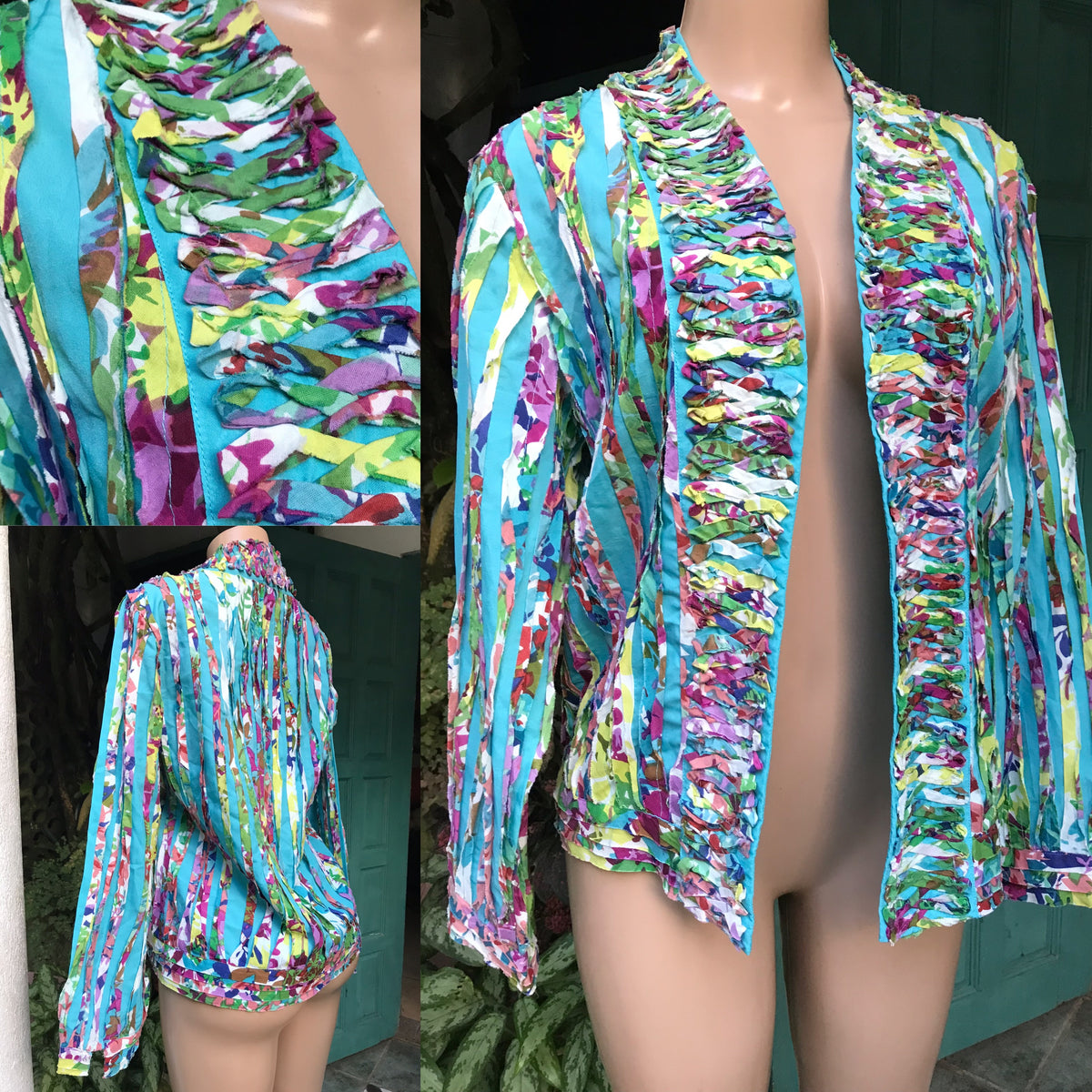 vintage novelty multicolour fray professional jacket >>> m to L ,,,