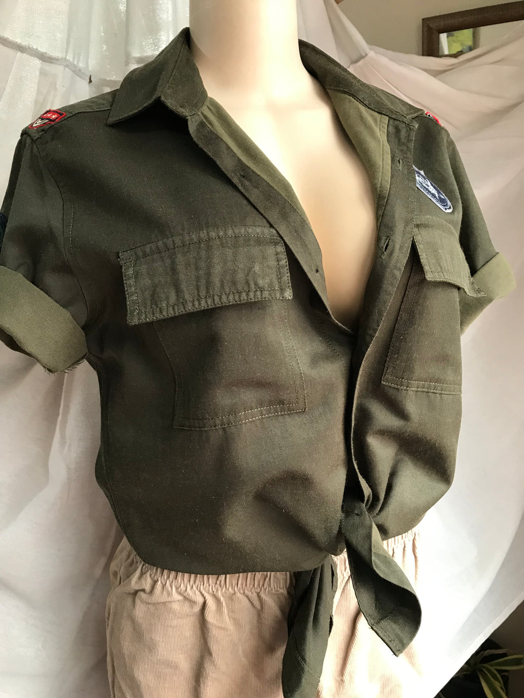 Phat Farm army green button shirt emblems mens ... M