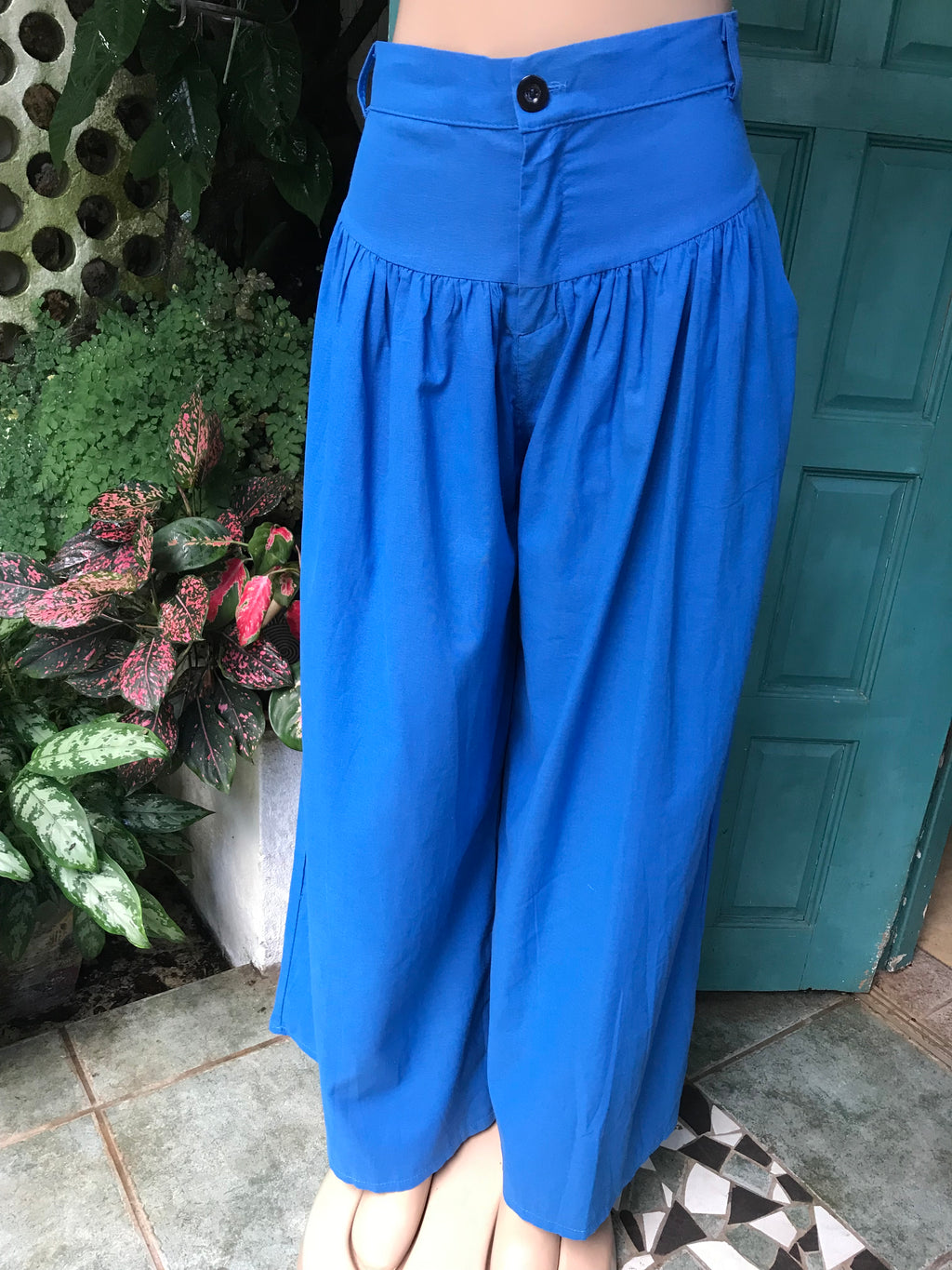 Vintage coral blue organic flood leg pants L