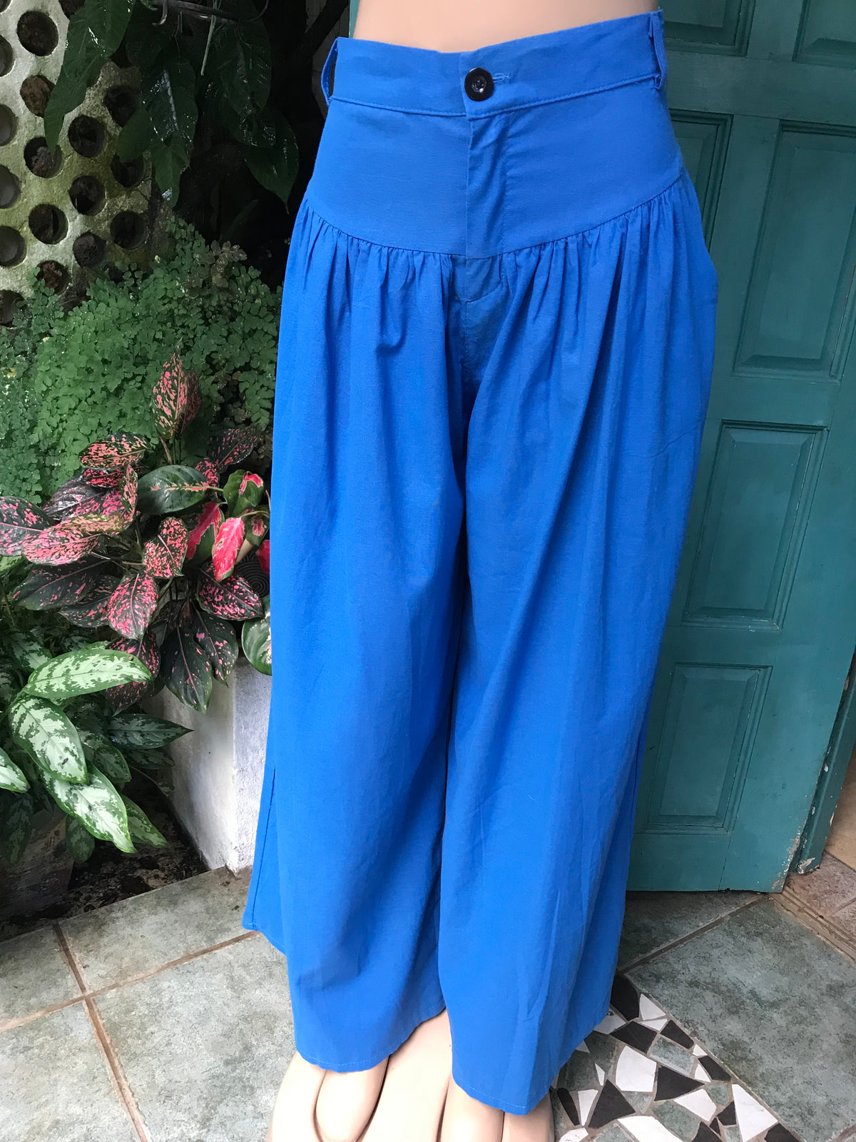 Vintage coral blue organic flood leg pants L