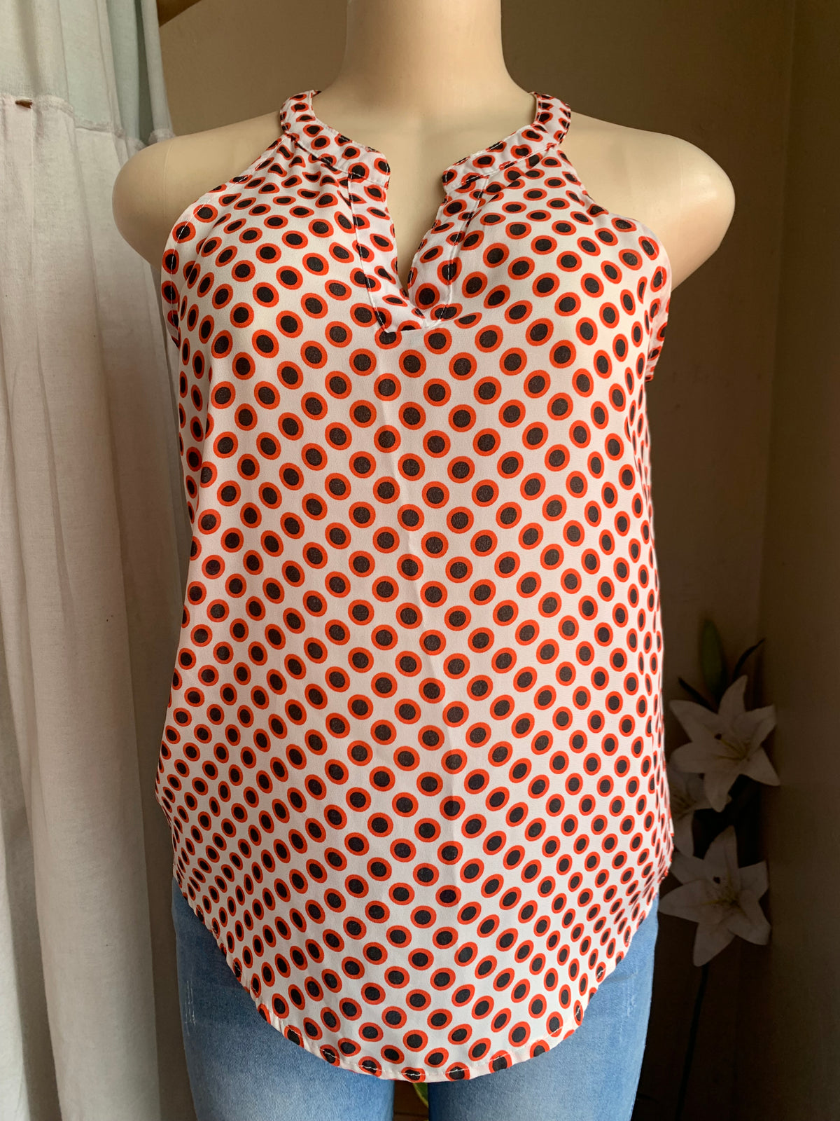 Black+Red Polka dot sleeveless blouse … s