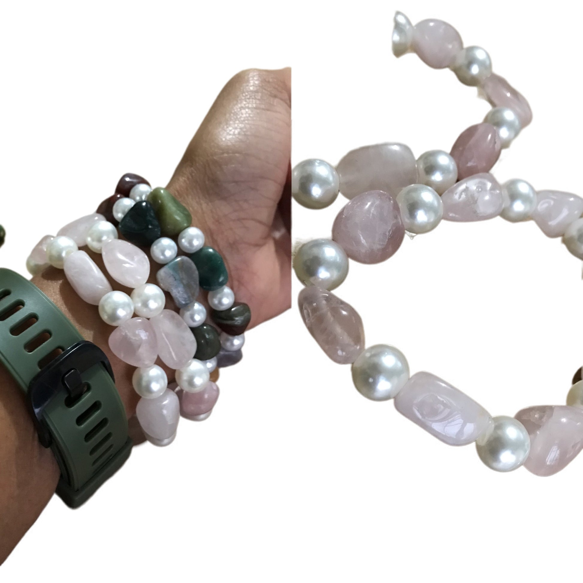 rose quartz and pearl bracelet *** stretchy (TNJ exclusive)