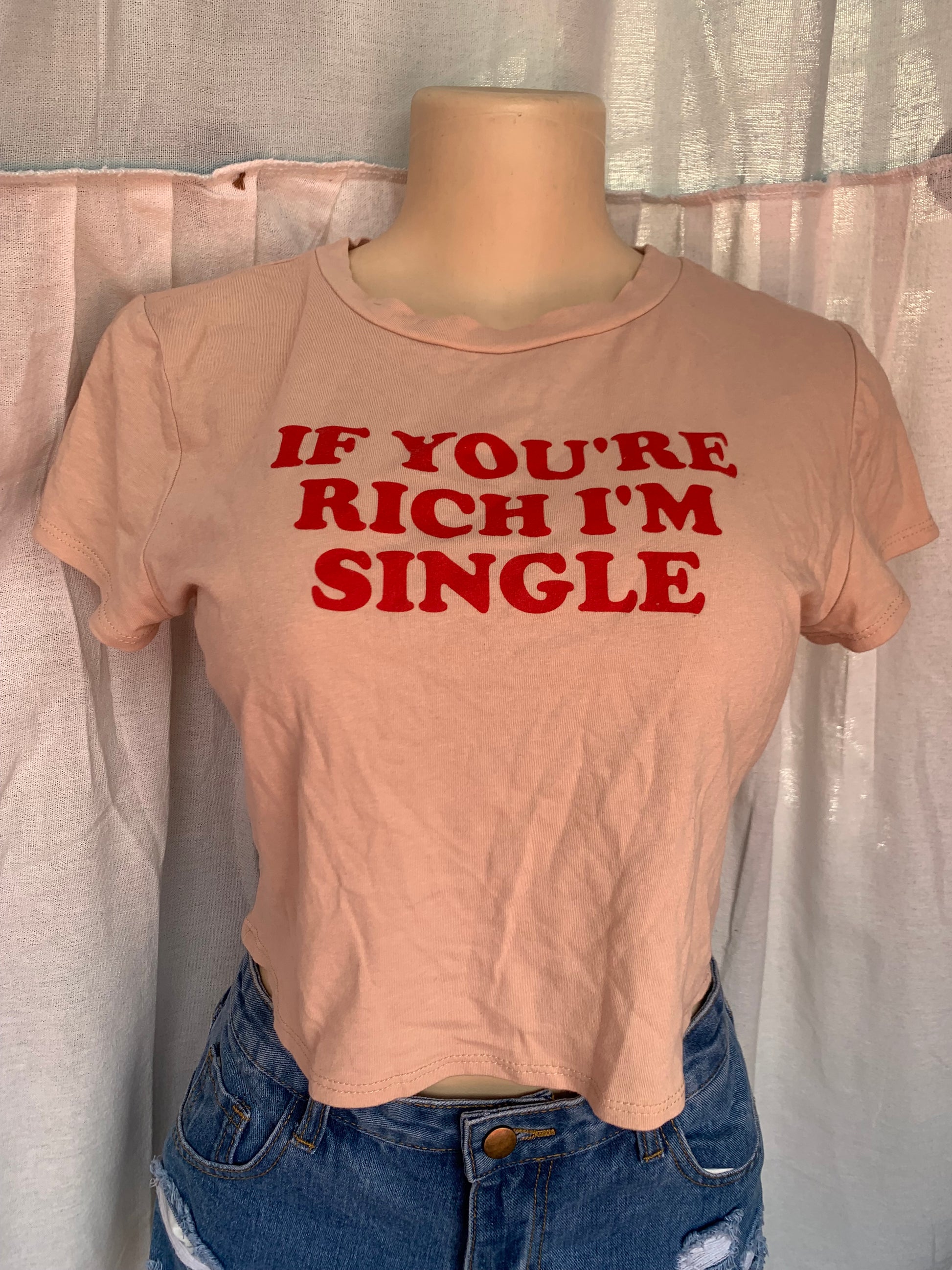 Beige 'if you're rich' slinky graphic tee … S ;;;
