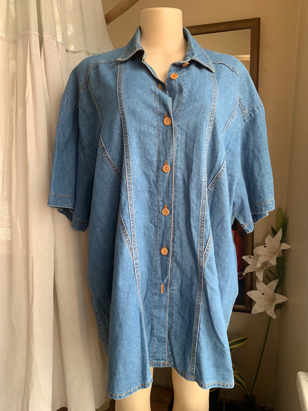 Vintage denim mini shirtdress … /XL ,,,