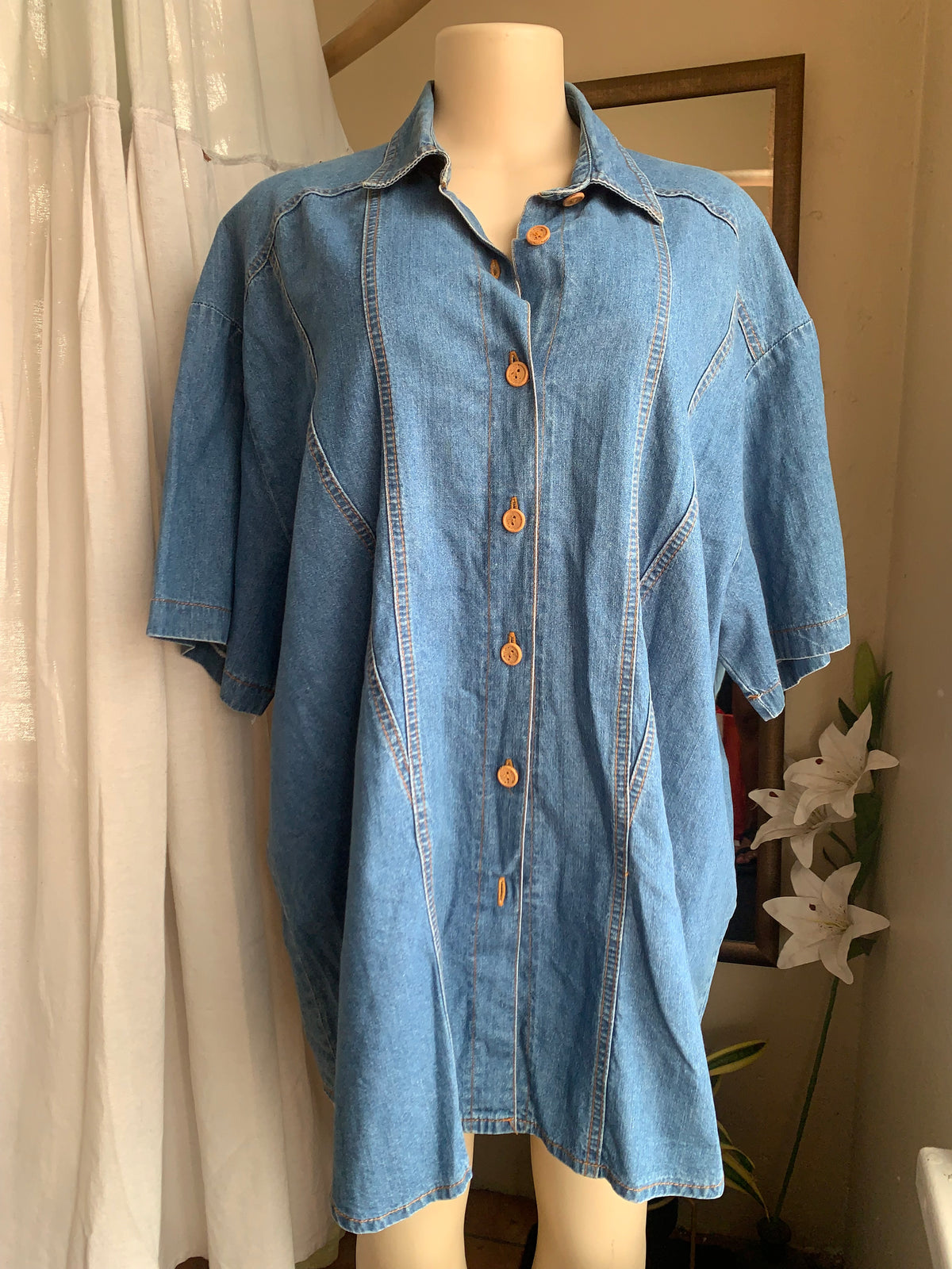Vintage denim mini shirtdress … /XL ,,,