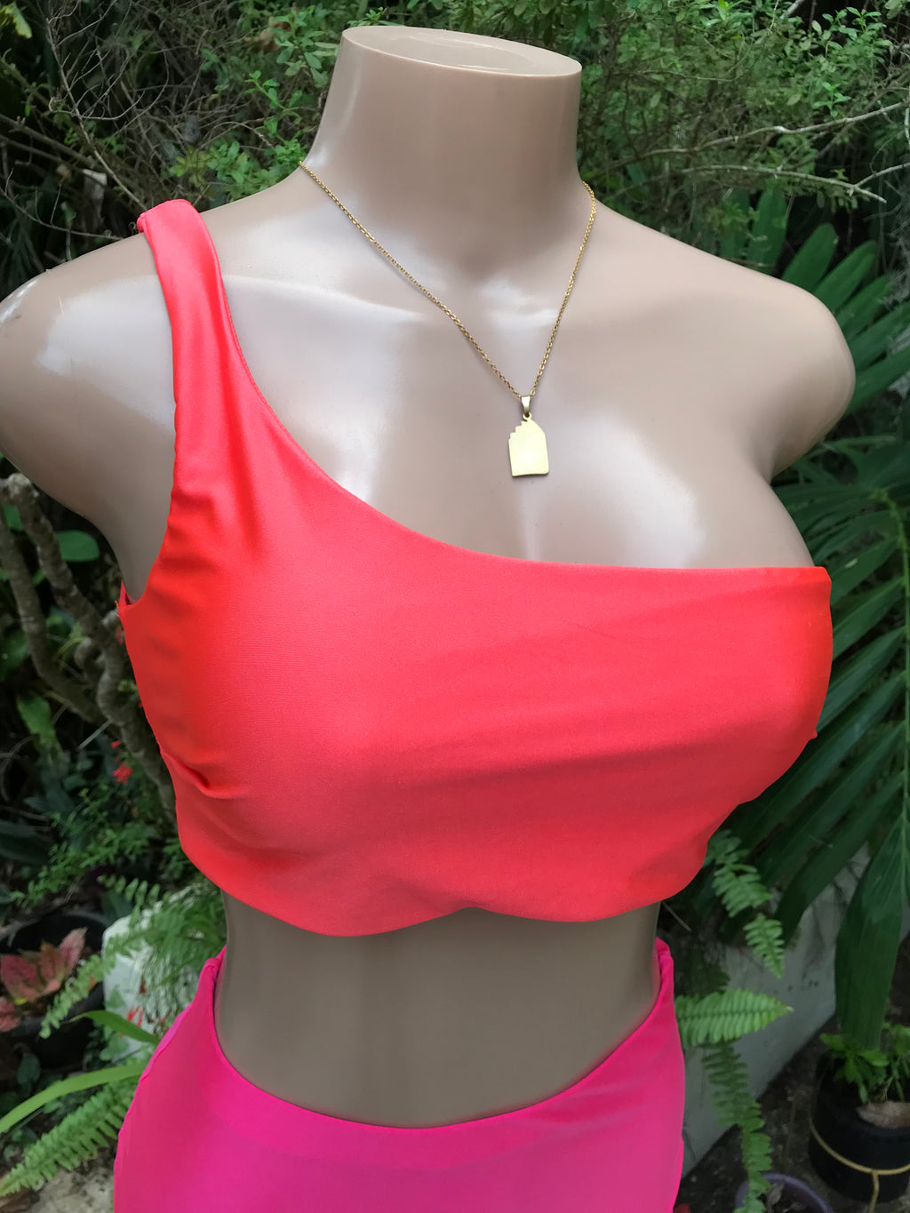 Neon One Shoulder Summer Crop Top ... S