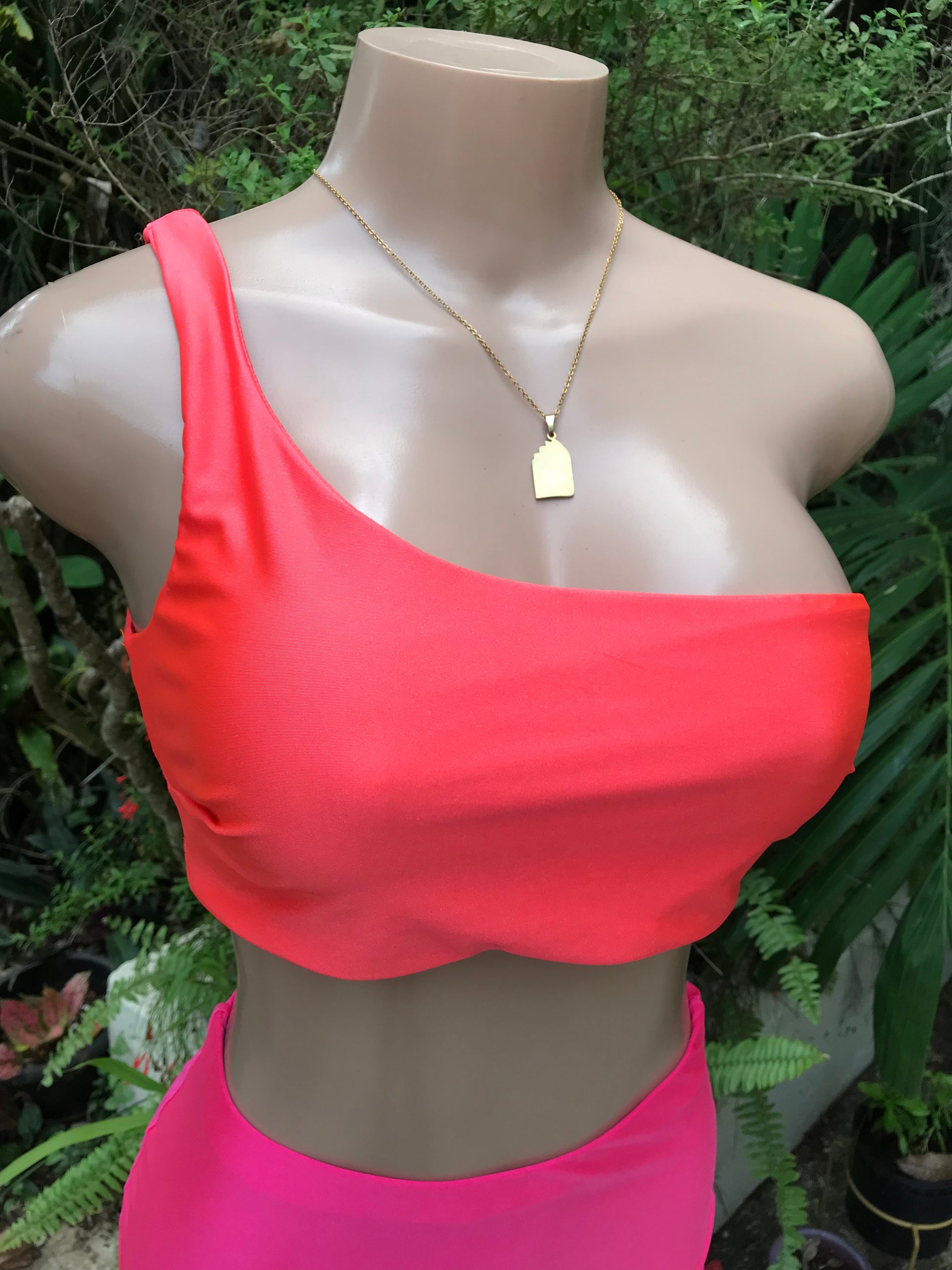 Neon One Shoulder Summer Crop Top ... S
