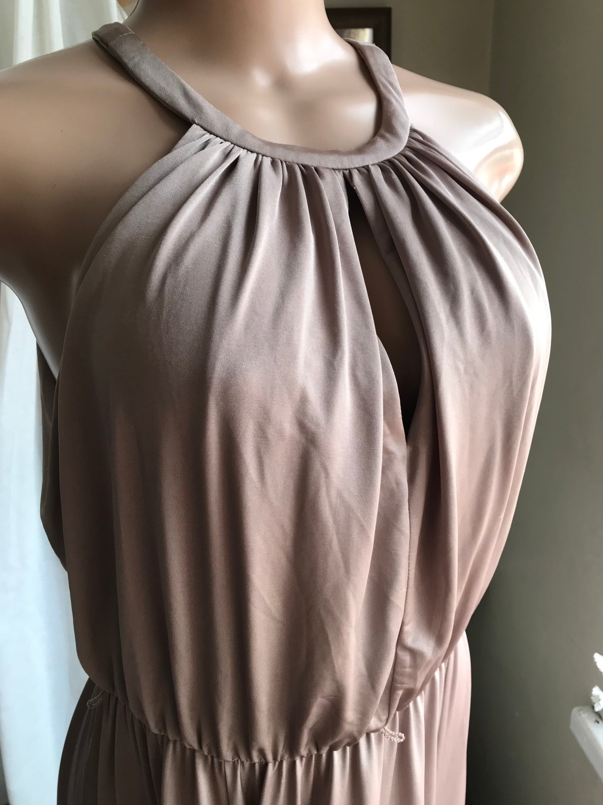 champagne halter maxi dress gown with double slit m to /xl