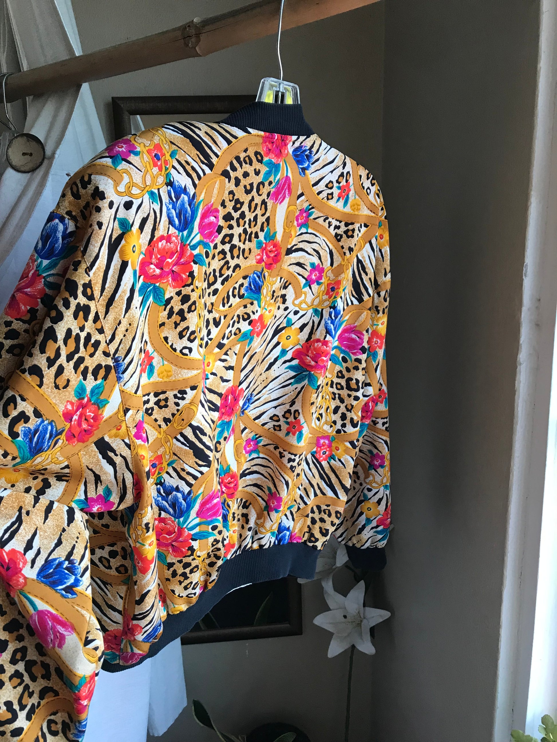 vintage animal mix print bomber jacket >>> s to L ^^^
