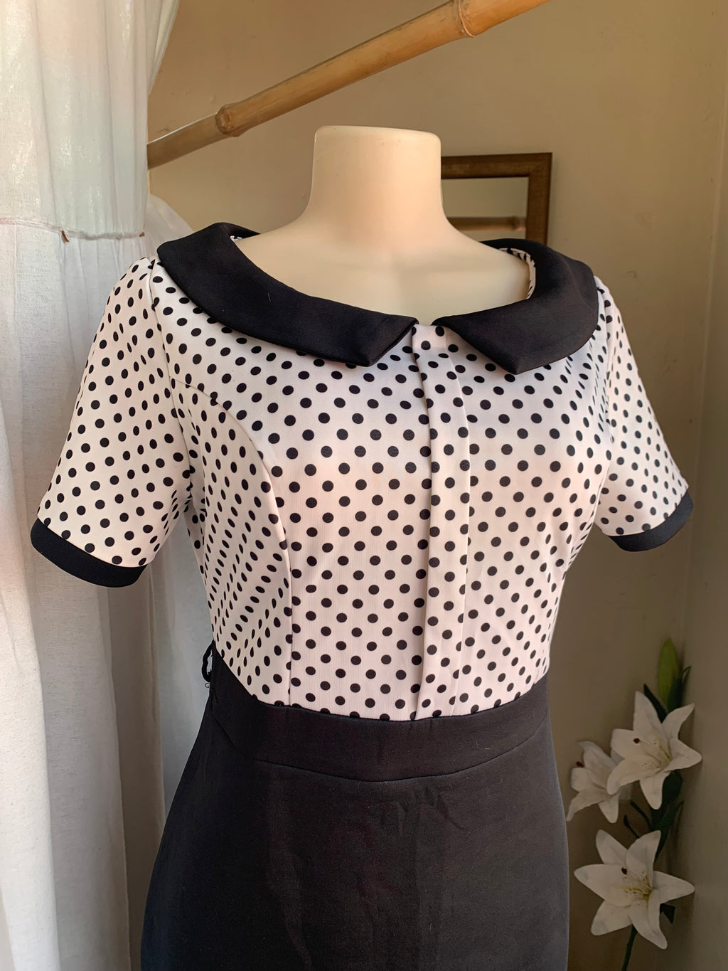 B+W collared midi dress with polka dot top size 38/m