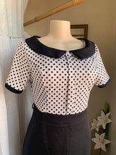 Load image into Gallery viewer, B+W collared midi dress with polka dot top size 38
