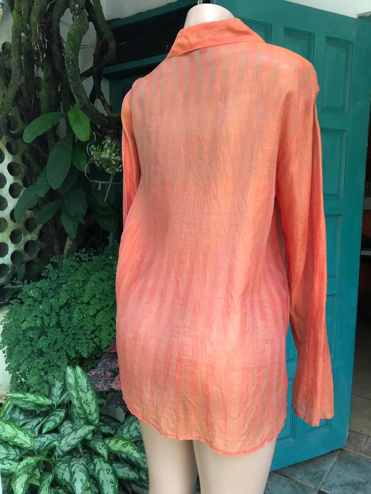 vintage organic coral paper thin button blouse... L/XL