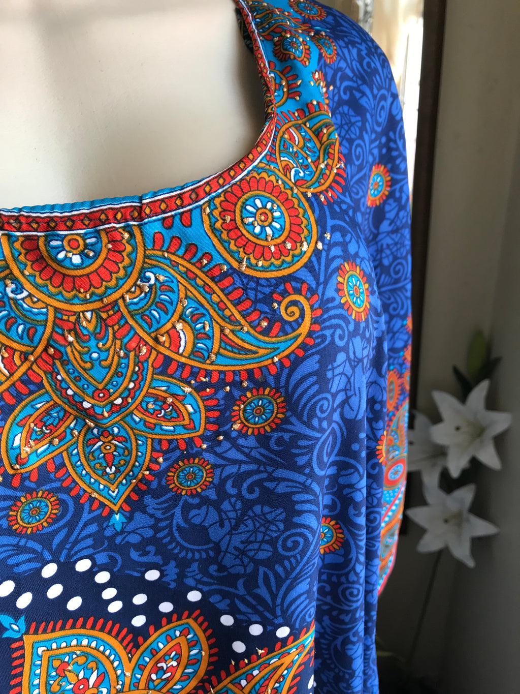 vintage Blue print maxi kaftan ^^^ one size