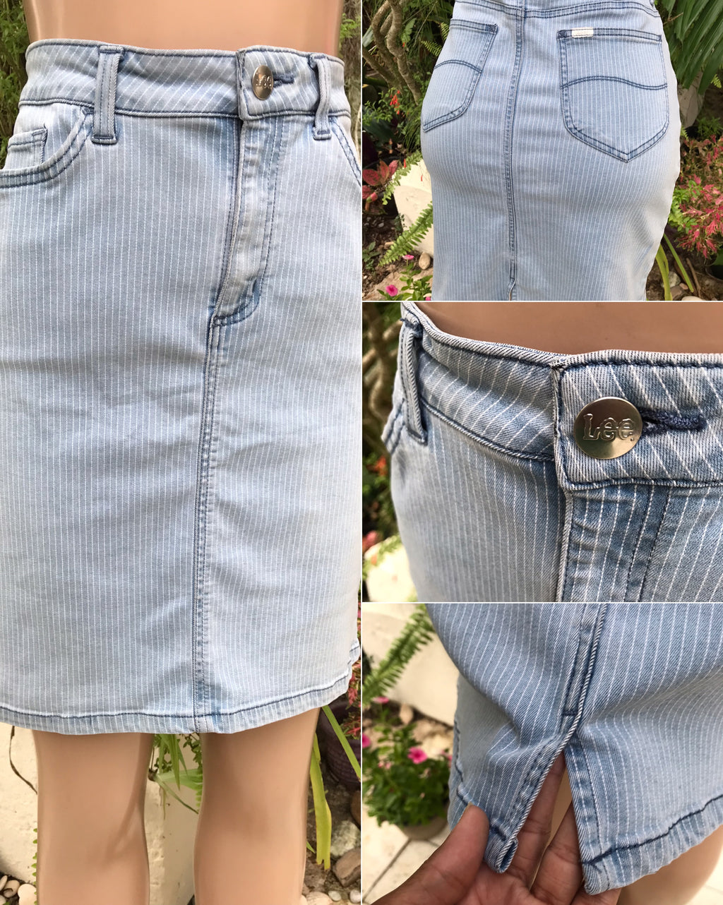 vintage Lee light blue stripe mid rise skirt stretch ^^^ M