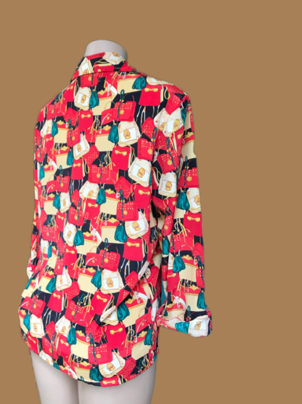 vintage red handbag print shirt... M
