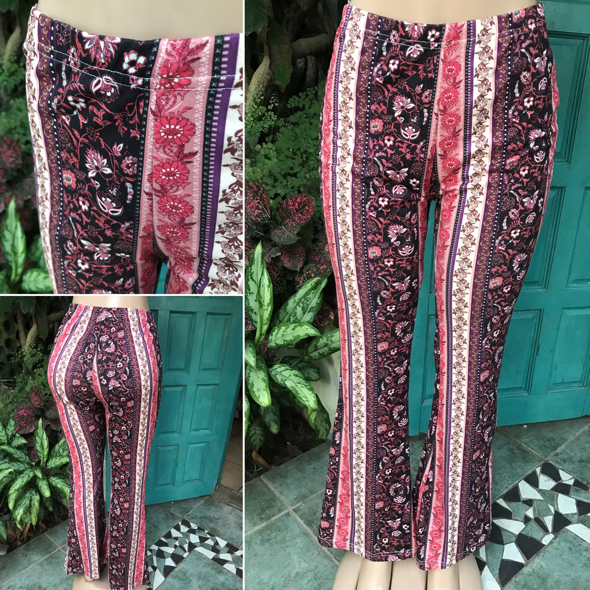 boho print bell foot legging pants pink ::: s/m