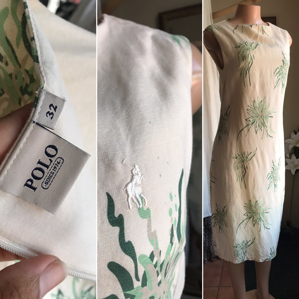 cream linen polo ralph lauren professional dress . m