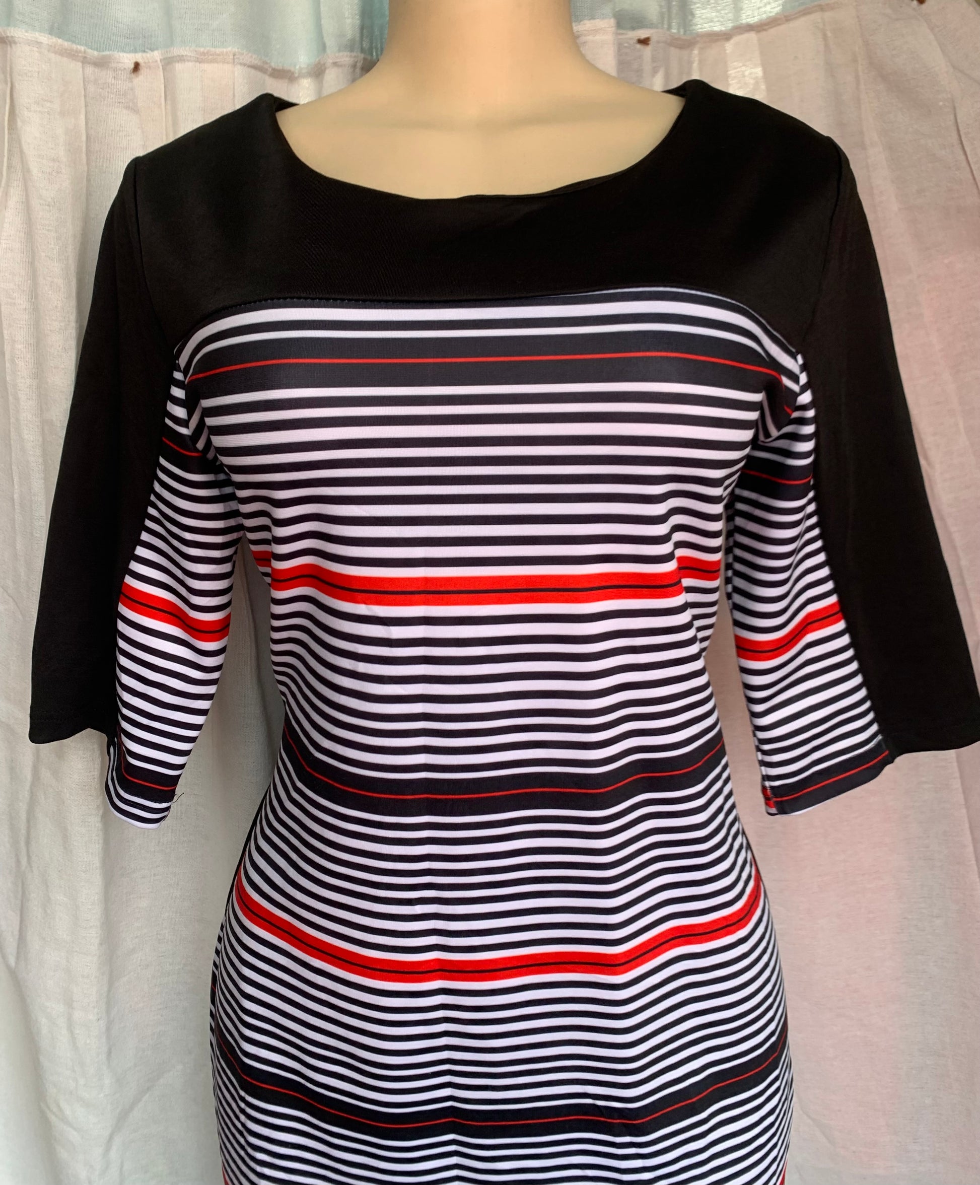Black and White Striped professional Dress with red accents /XL