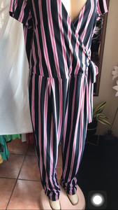 Black stripe soft jumpsuit tied ~~~ /XL /2X