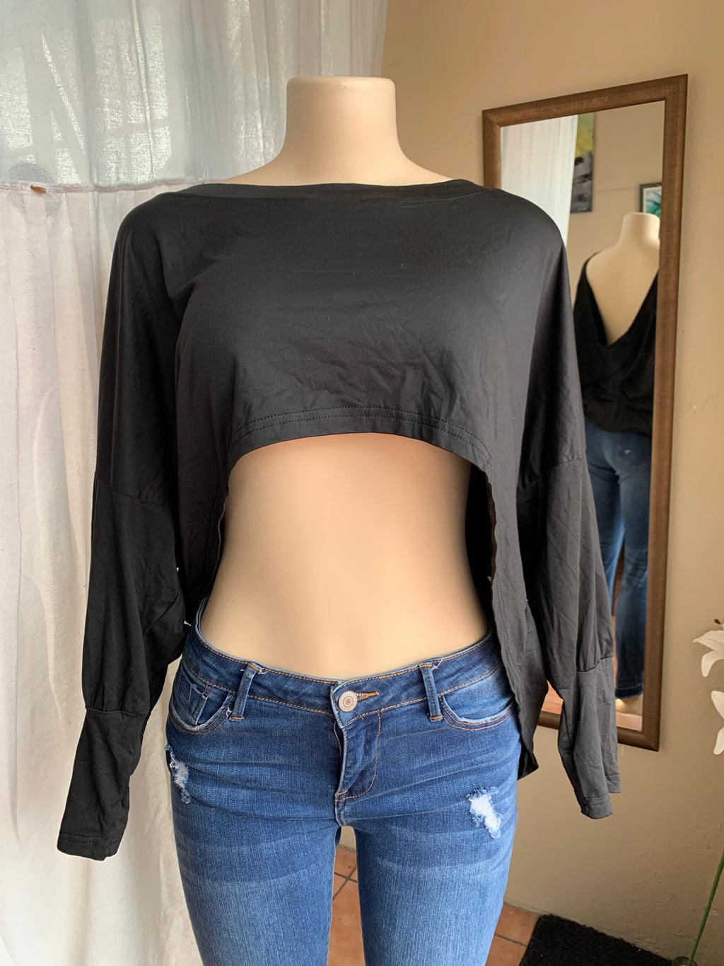Black high front, low back long sleeve … /xl : 2XL