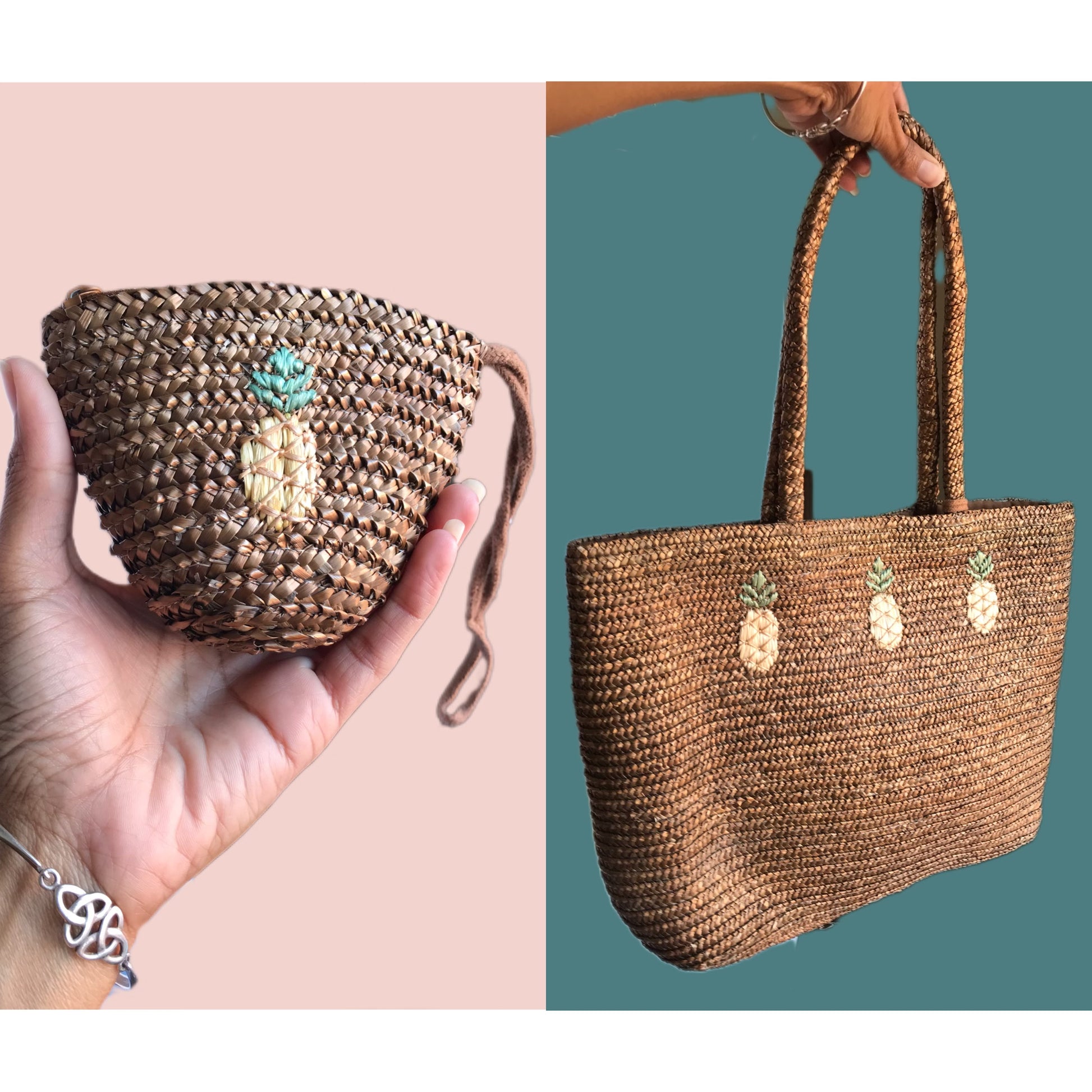 Woven pineapple beach bag large woven with matching coin purse